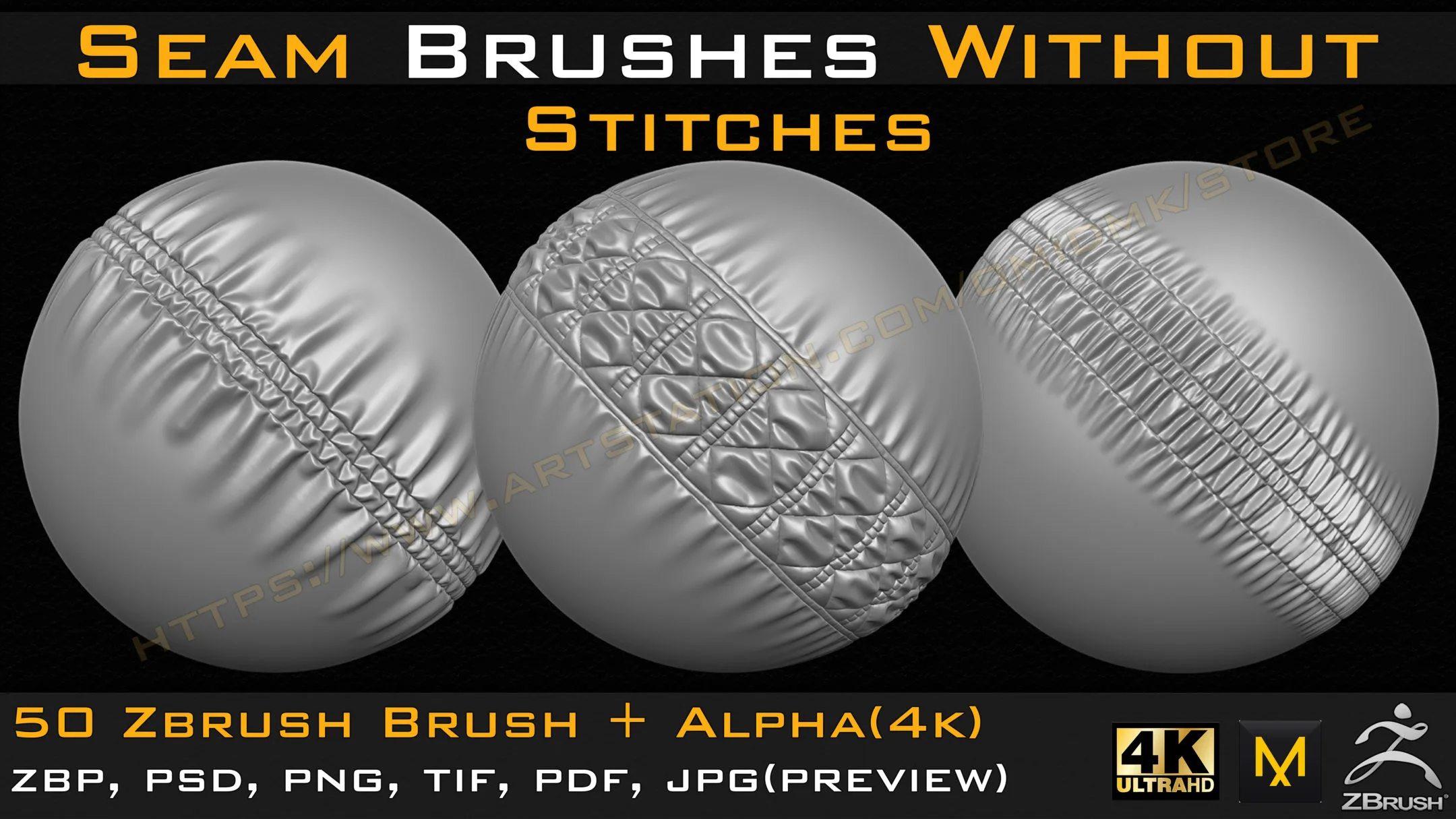 50 Seam Brushes Without Stitches (4k)+Alpha -Vol 01