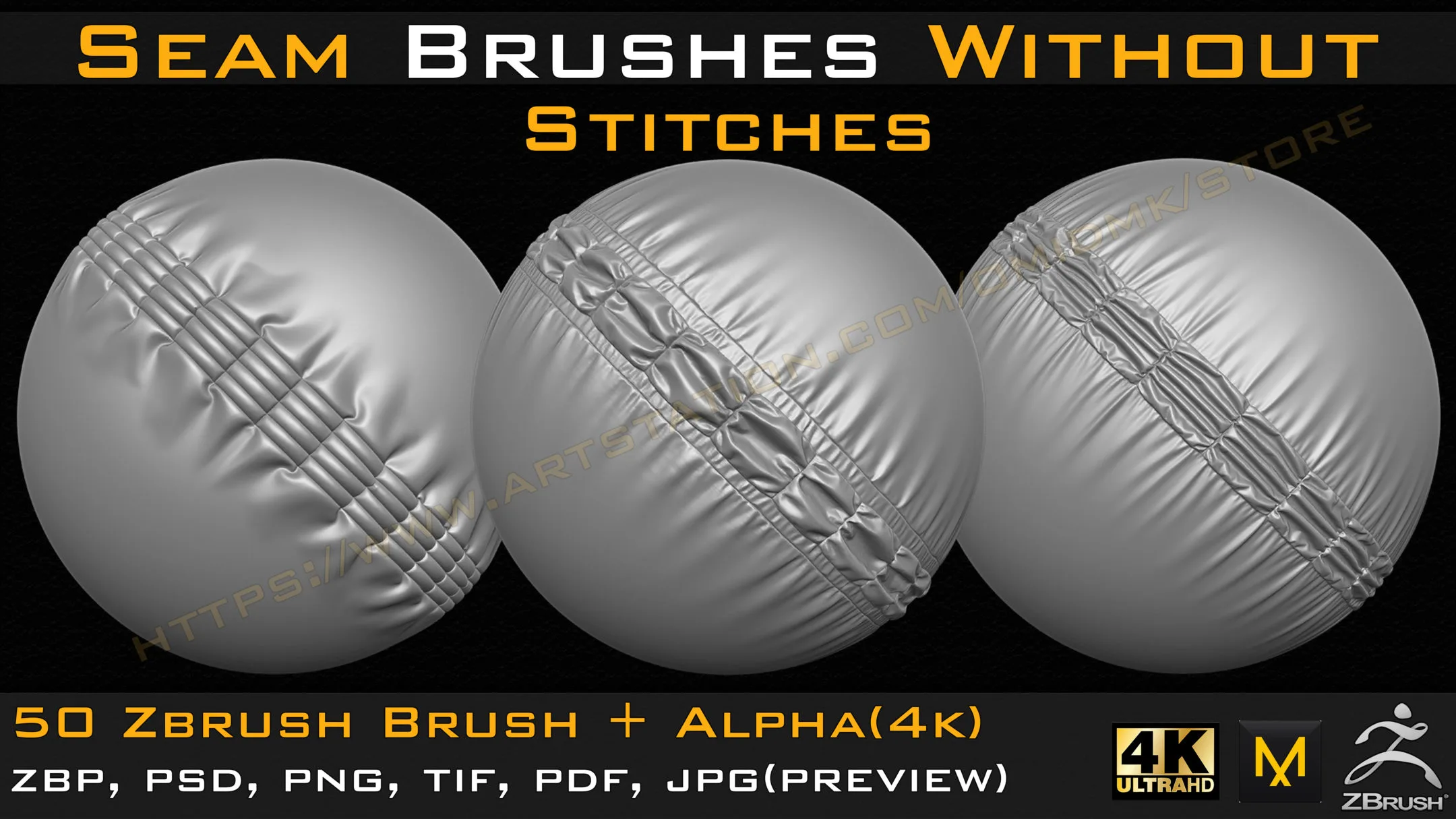 50 Seam Brushes Without Stitches (4k)+Alpha -Vol 01