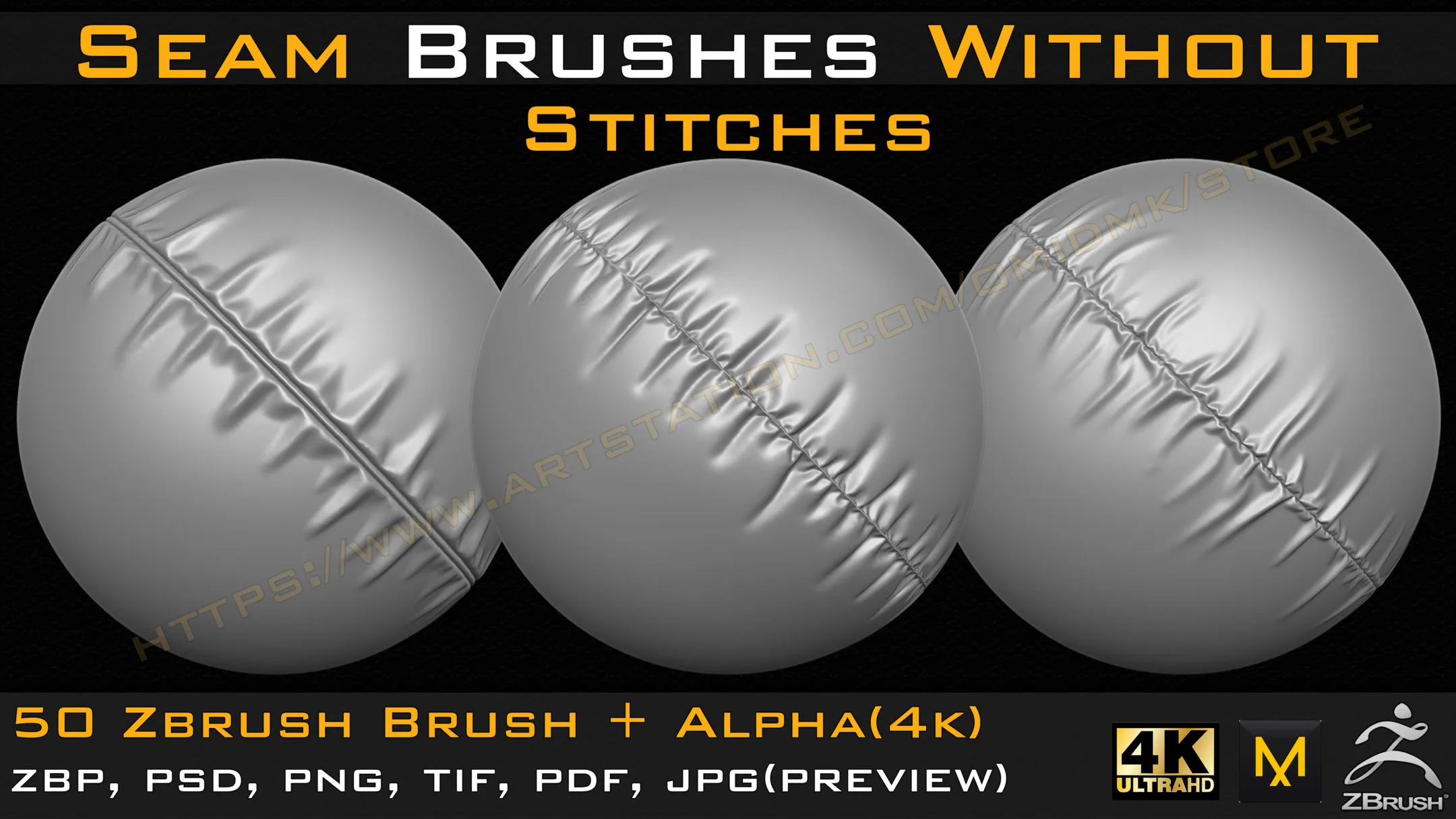 50 Seam Brushes Without Stitches (4k)+Alpha -Vol 01