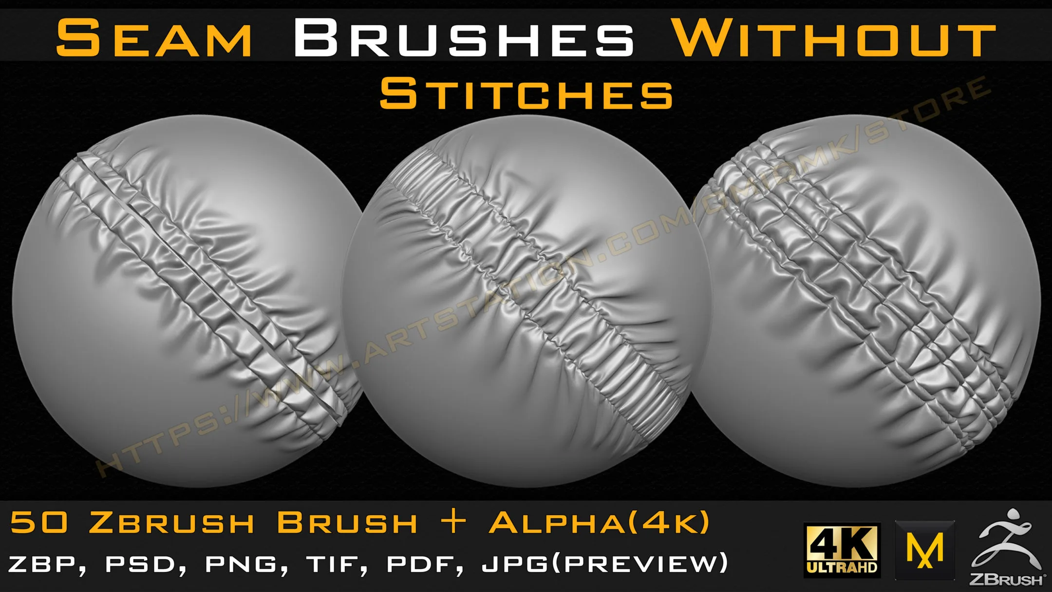 50 Seam Brushes Without Stitches (4k)+Alpha -Vol 01