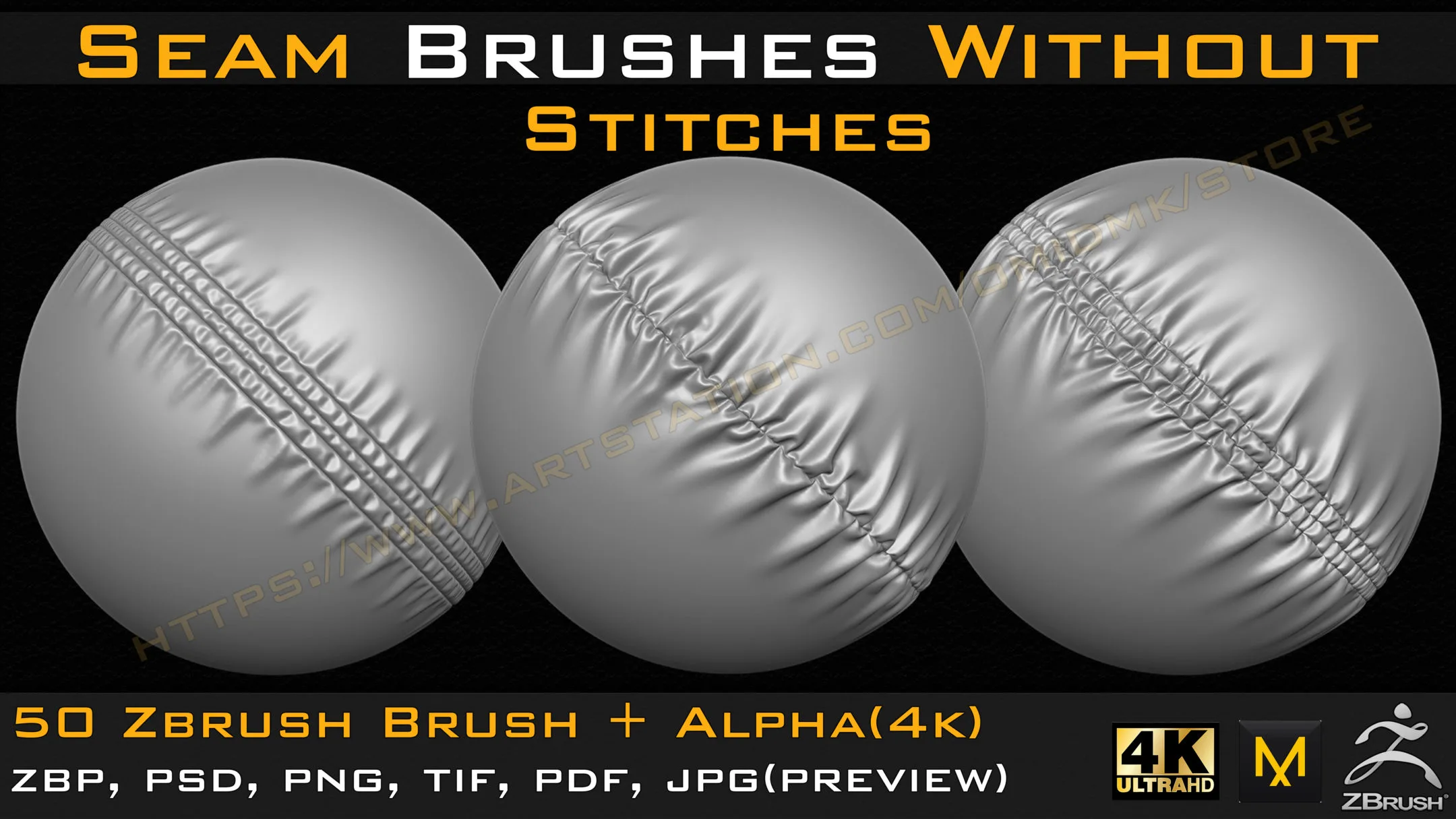 50 Seam Brushes Without Stitches (4k)+Alpha -Vol 01