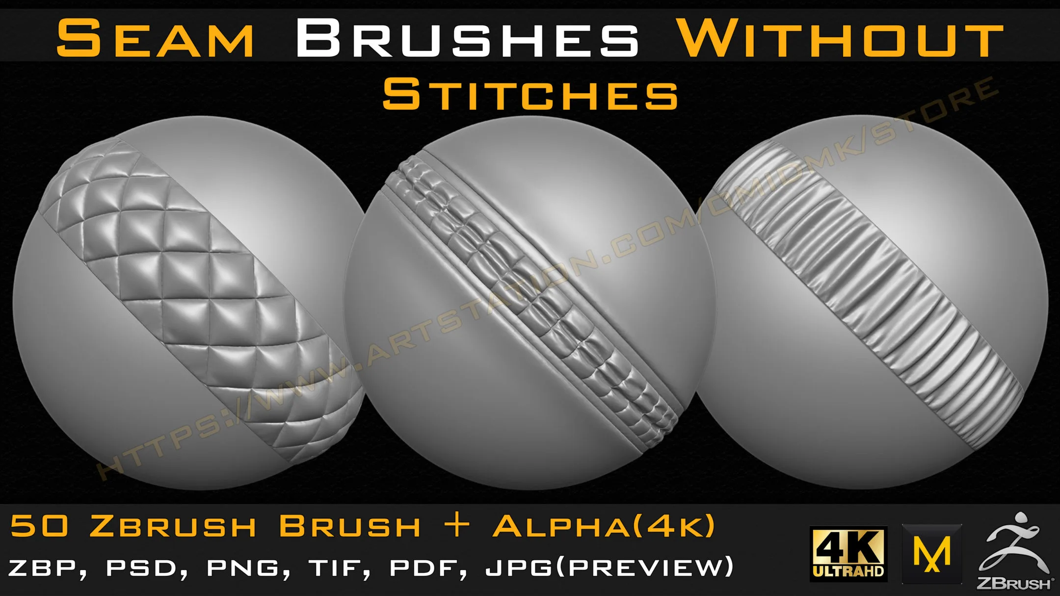 50 Seam Brushes Without Stitches (4k)+Alpha -Vol 01