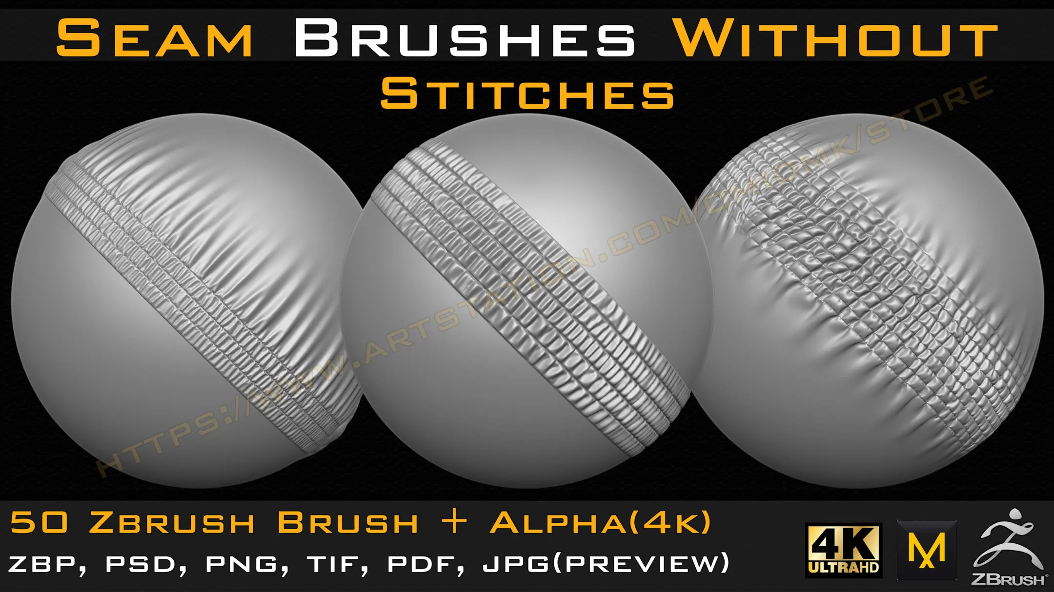 50 Seam Brushes Without Stitches (4k)+Alpha -Vol 01