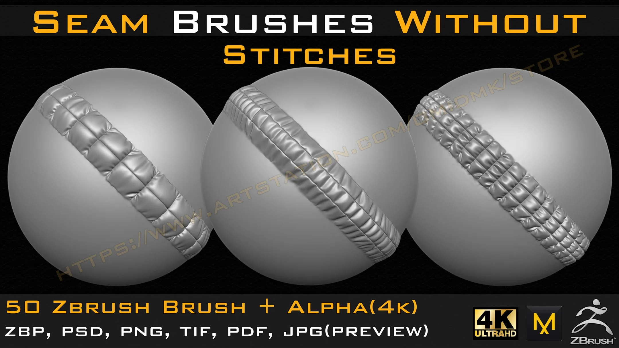 50 Seam Brushes Without Stitches (4k)+Alpha -Vol 01