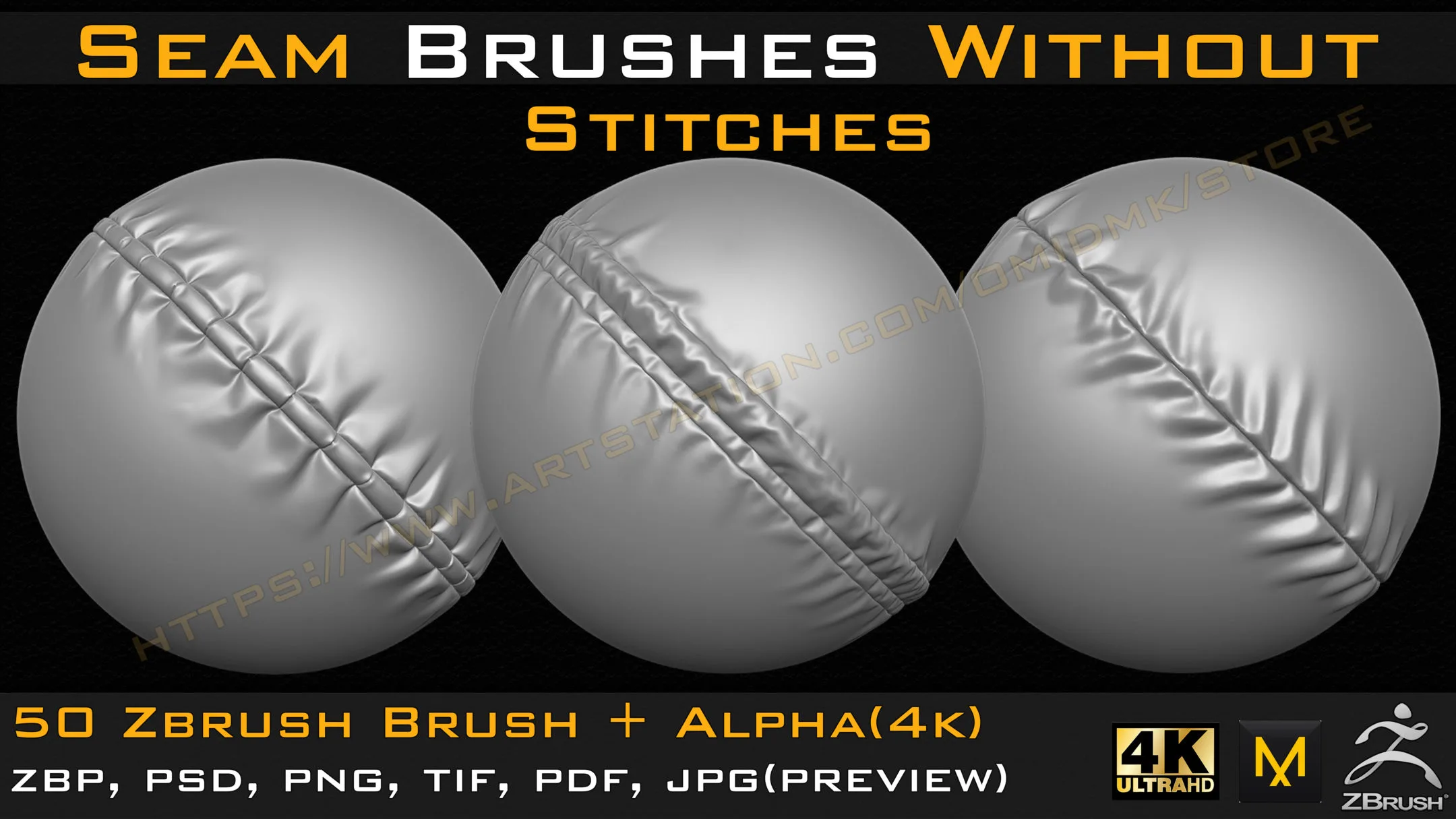 50 Seam Brushes Without Stitches (4k)+Alpha -Vol 01