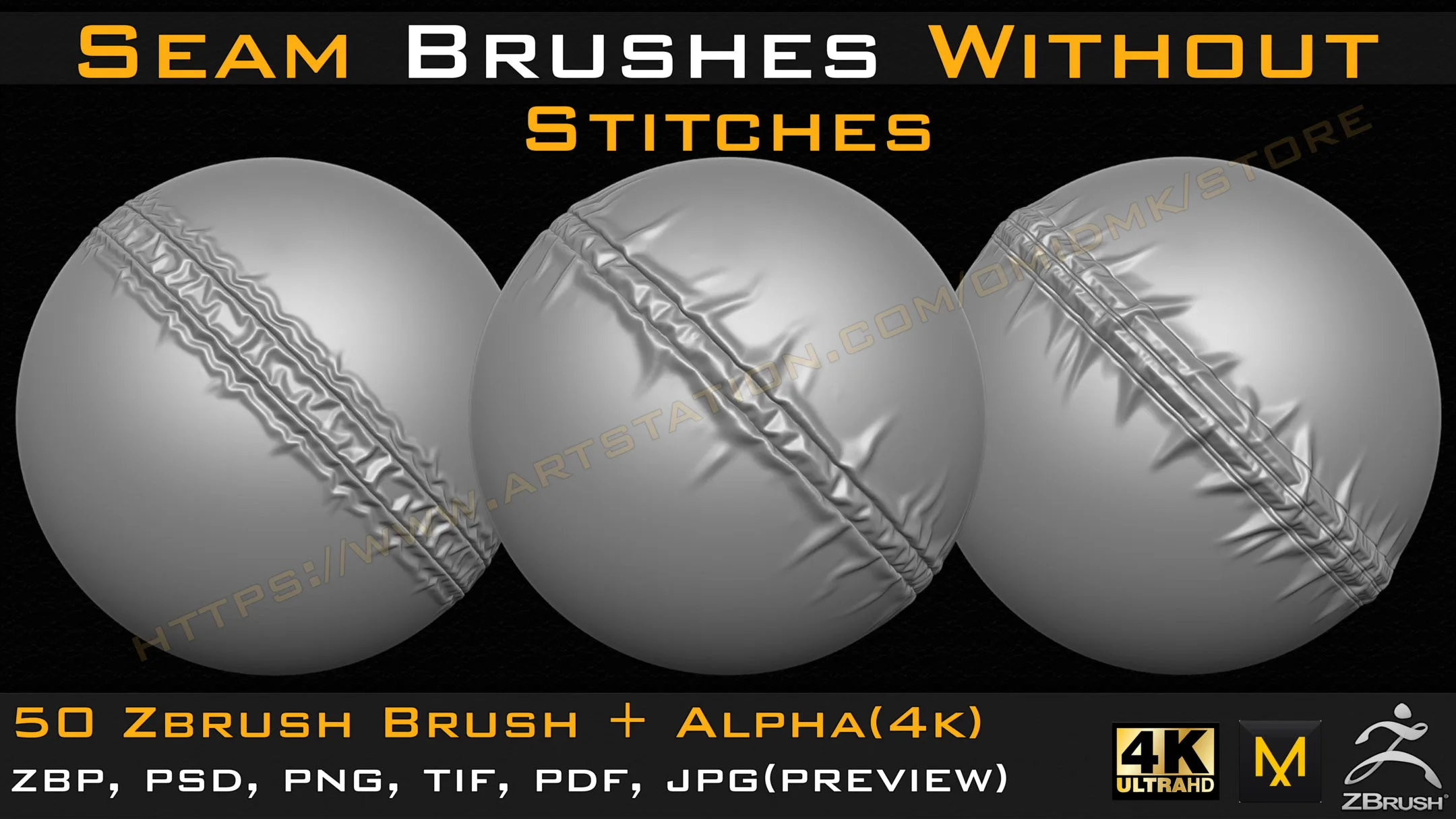 50 Seam Brushes Without Stitches (4k)+Alpha -Vol 01