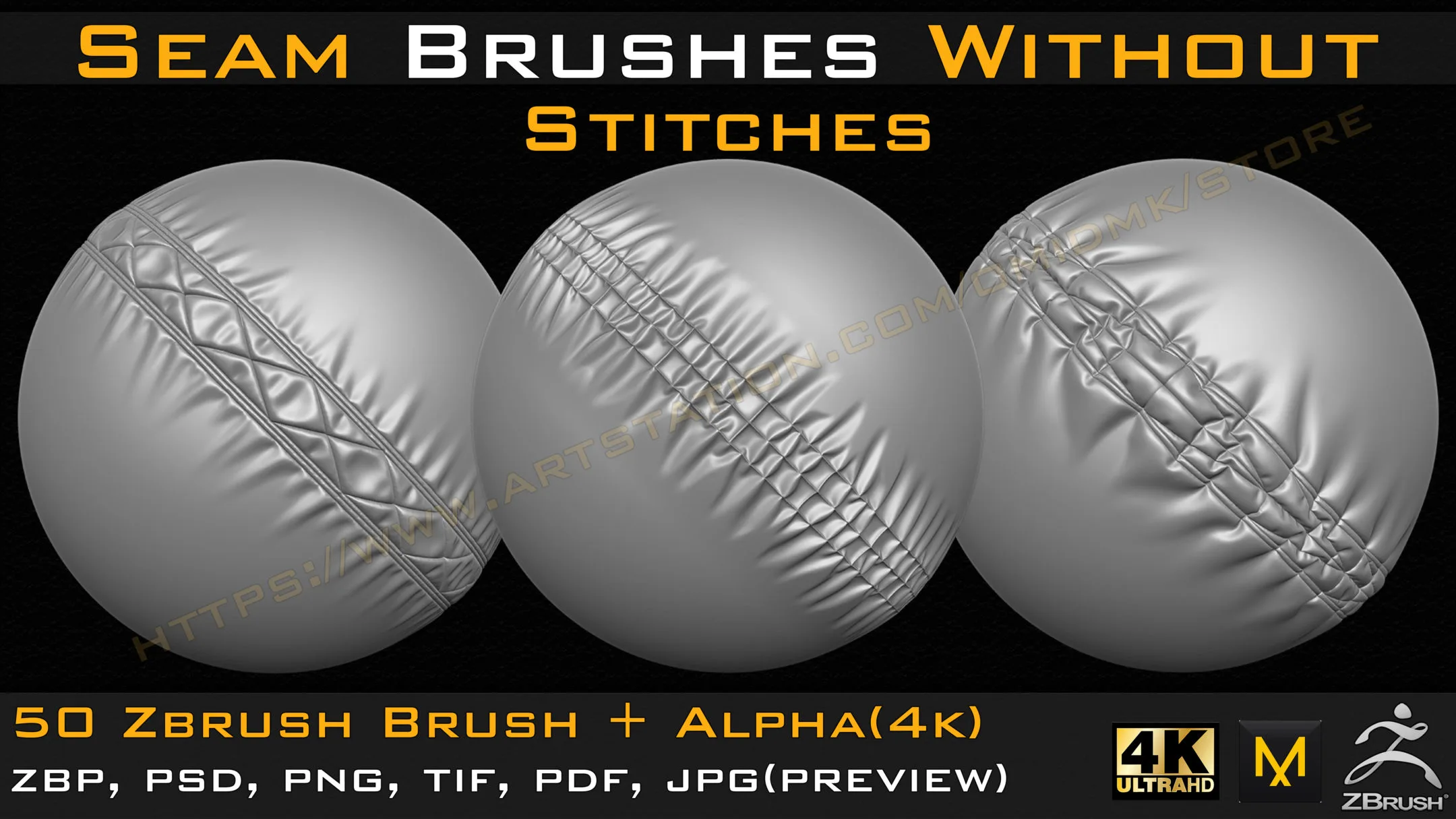 50 Seam Brushes Without Stitches (4k)+Alpha -Vol 01