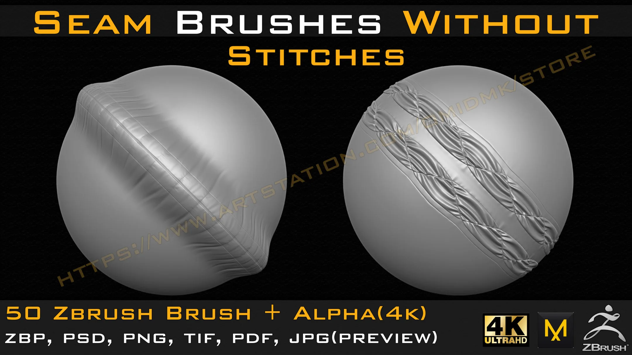 50 Seam Brushes Without Stitches (4k)+Alpha -Vol 01