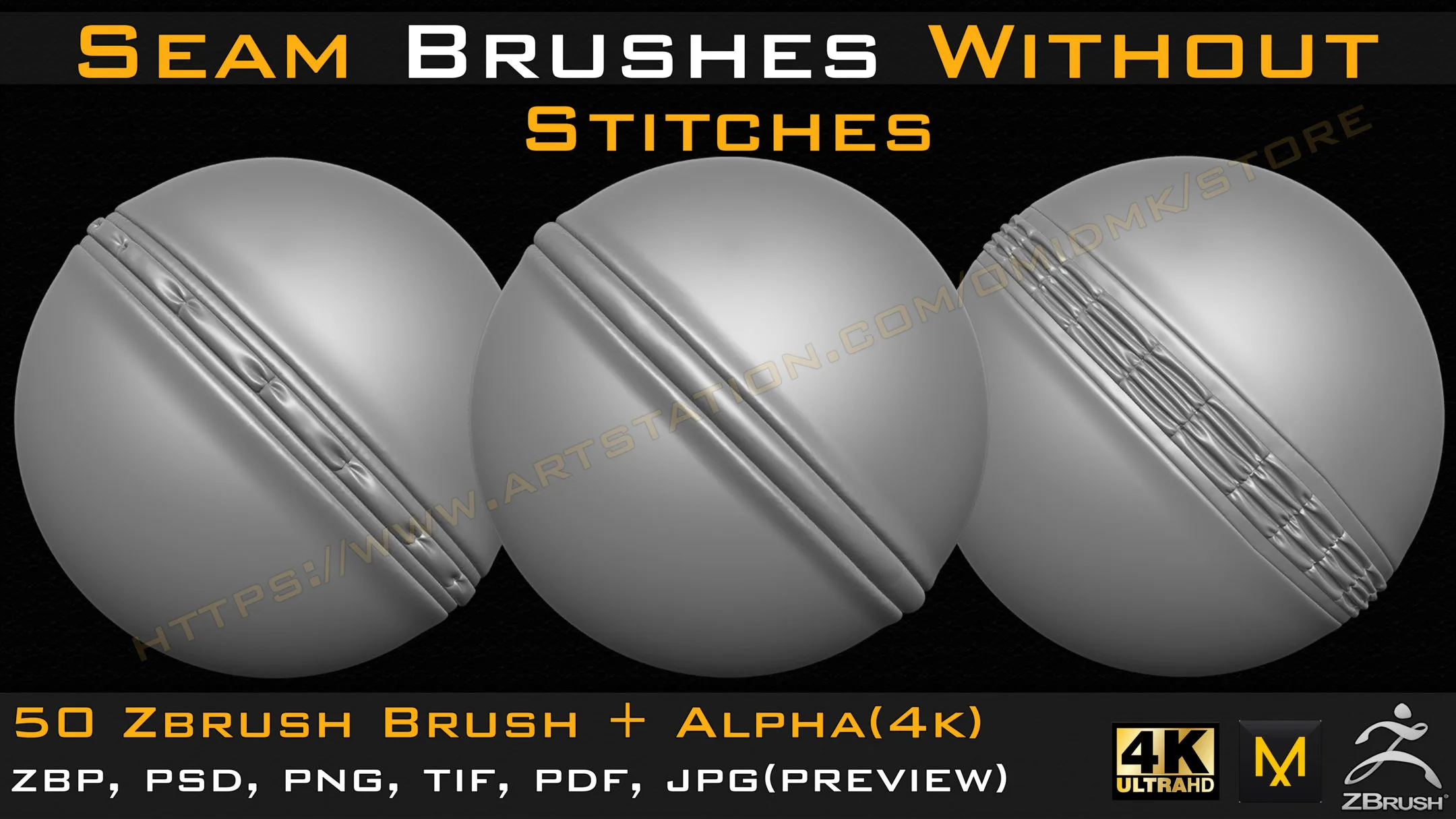 50 Seam Brushes Without Stitches (4k)+Alpha -Vol 01