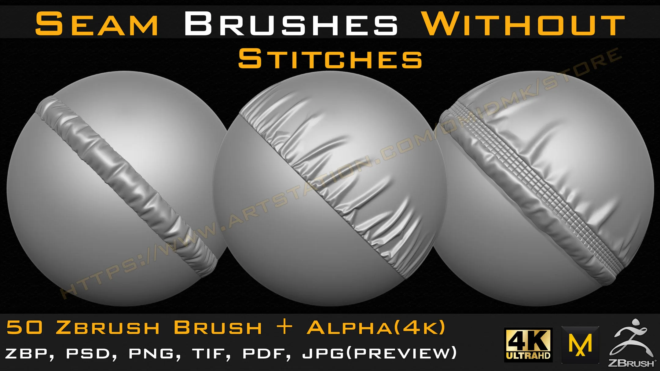 50 Seam Brushes Without Stitches (4k)+Alpha -Vol 01