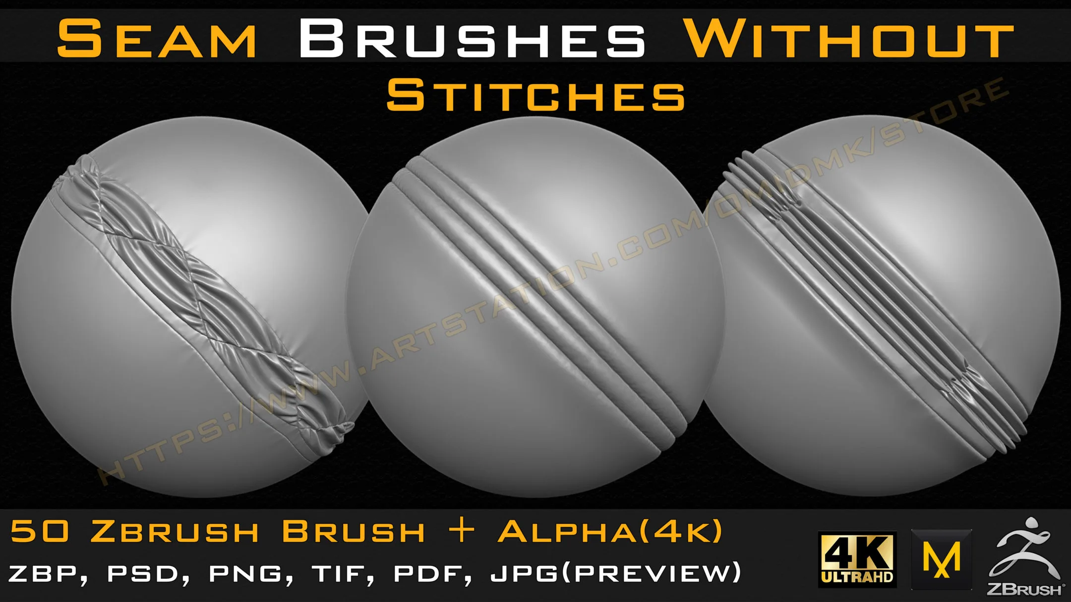 50 Seam Brushes Without Stitches (4k)+Alpha -Vol 01