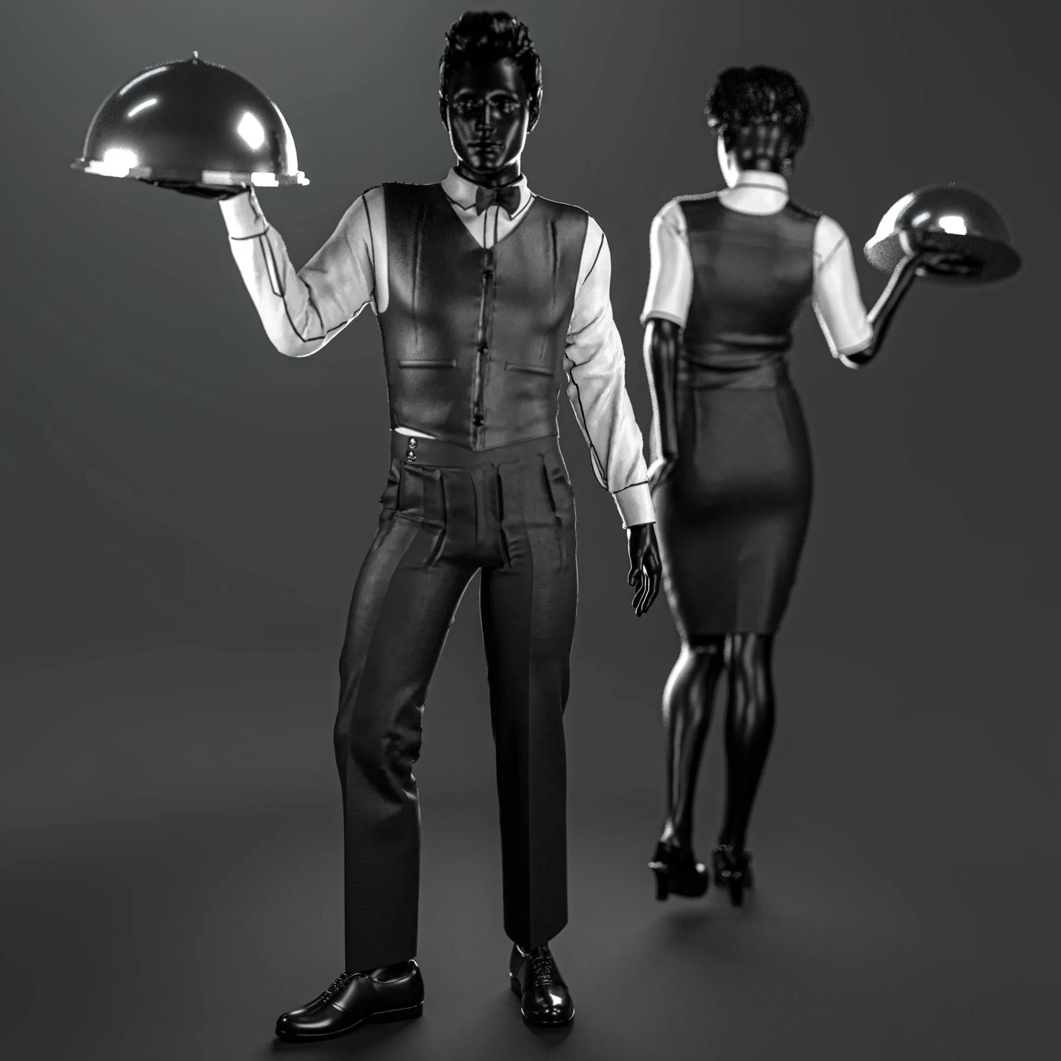 Restaurant waiter uniform (Marvelous Designer & Clo3d & FBX & OBJ & Texture)