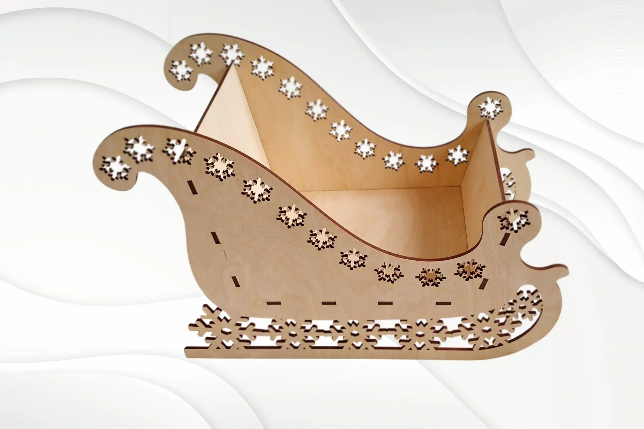 Sleigh Christmas stand for sweet svg dxf files vector template laser cutting. Basket sweet or wine box laser cut files, digital model.