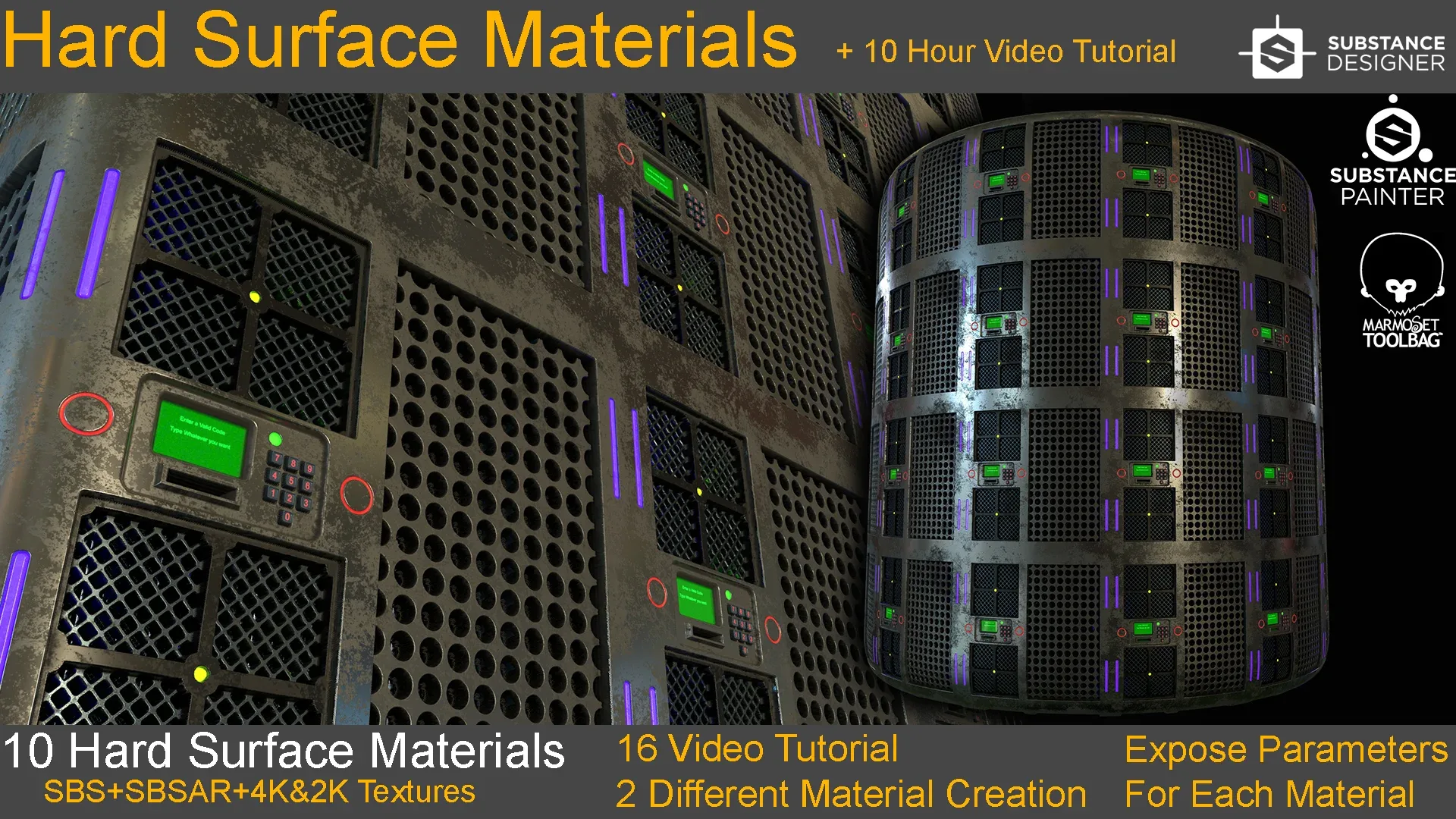 10 Hard Surface Material + 10 Hours Video Tutorial