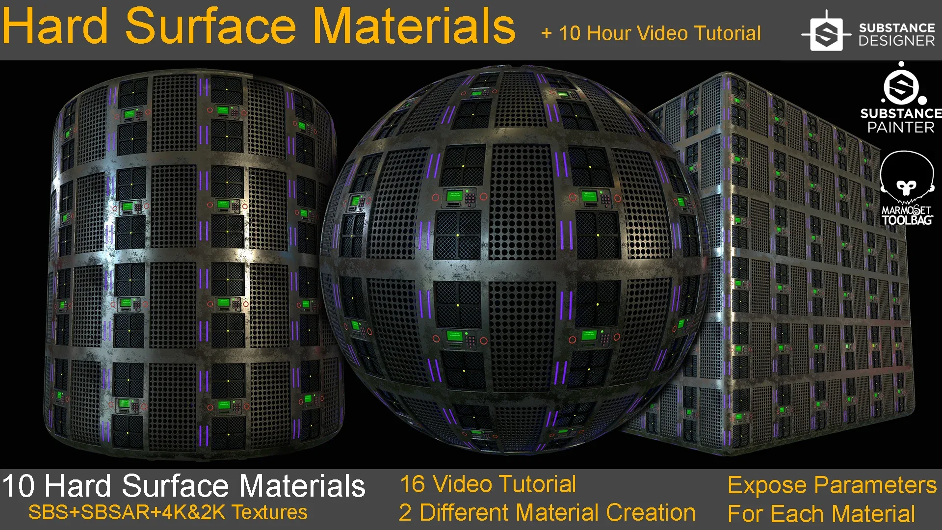 10 Hard Surface Material + 10 Hours Video Tutorial