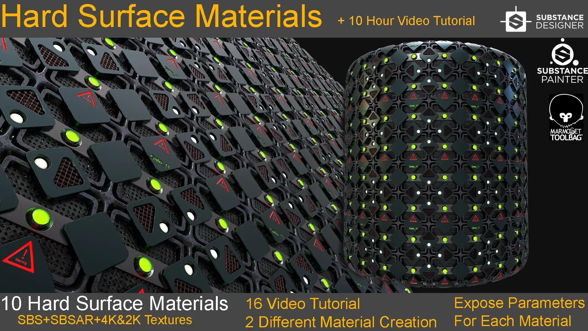 10 Hard Surface Material + 10 Hours Video Tutorial