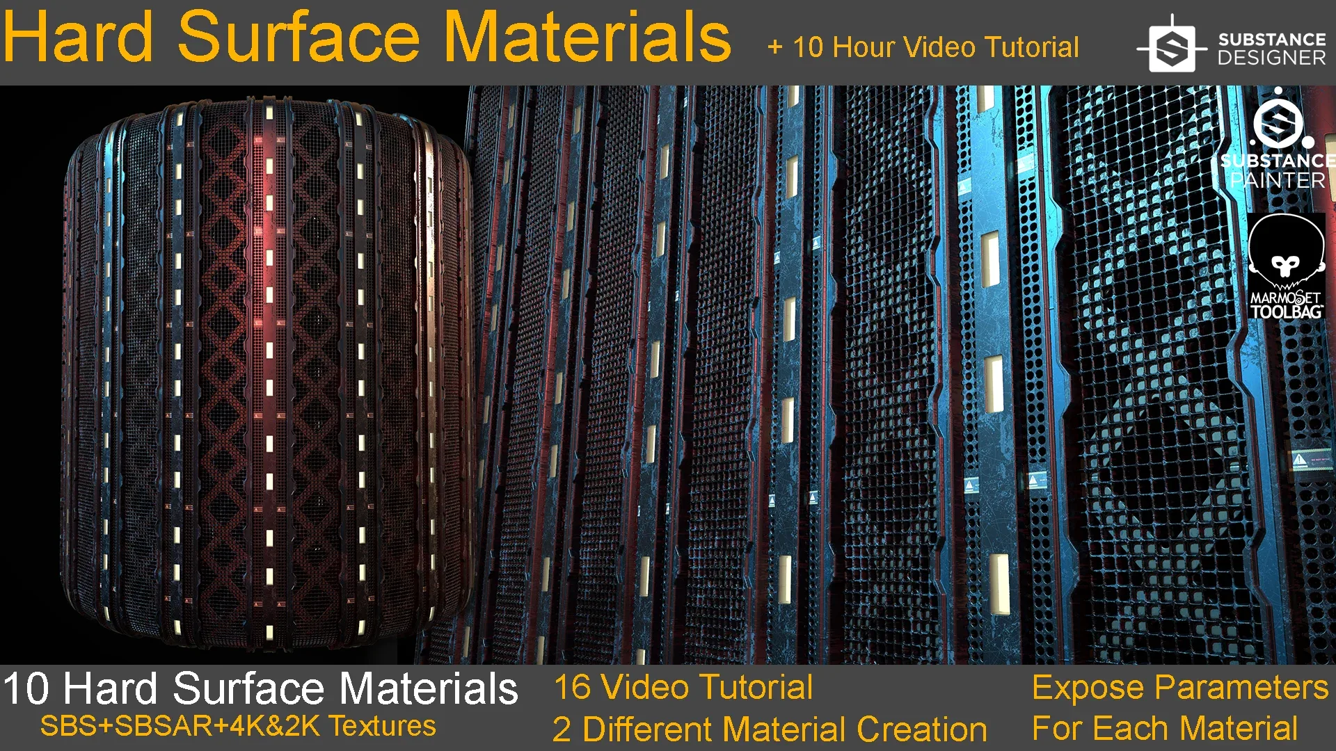 10 Hard Surface Material + 10 Hours Video Tutorial