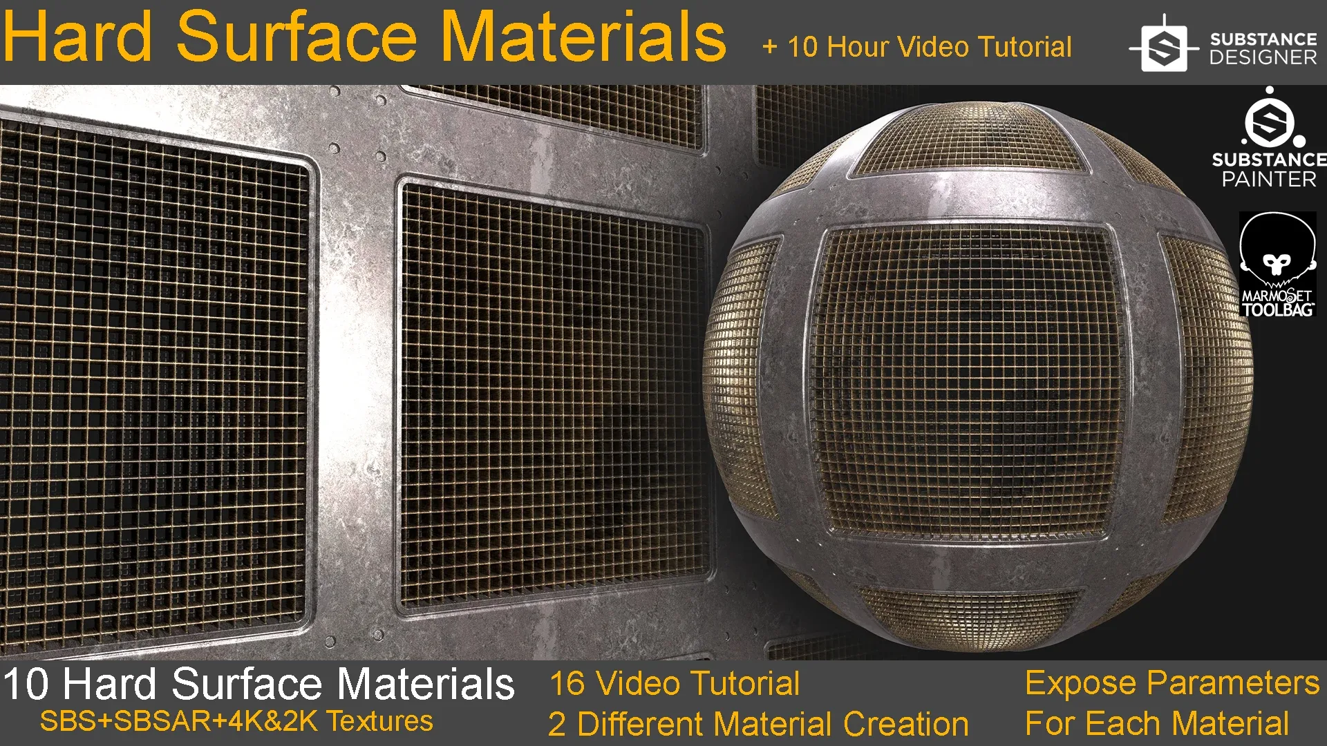 10 Hard Surface Material + 10 Hours Video Tutorial