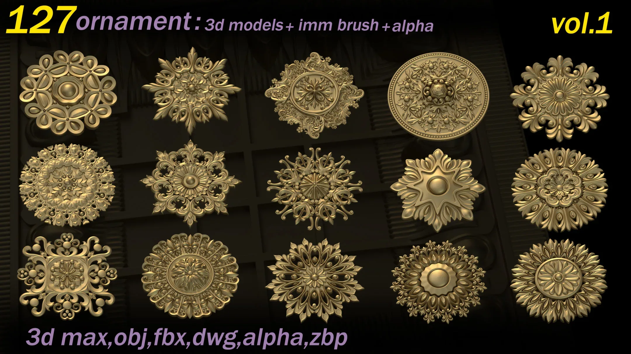 127 Ornament 3D Models+IMMBrushes+Alphas_VOL.01