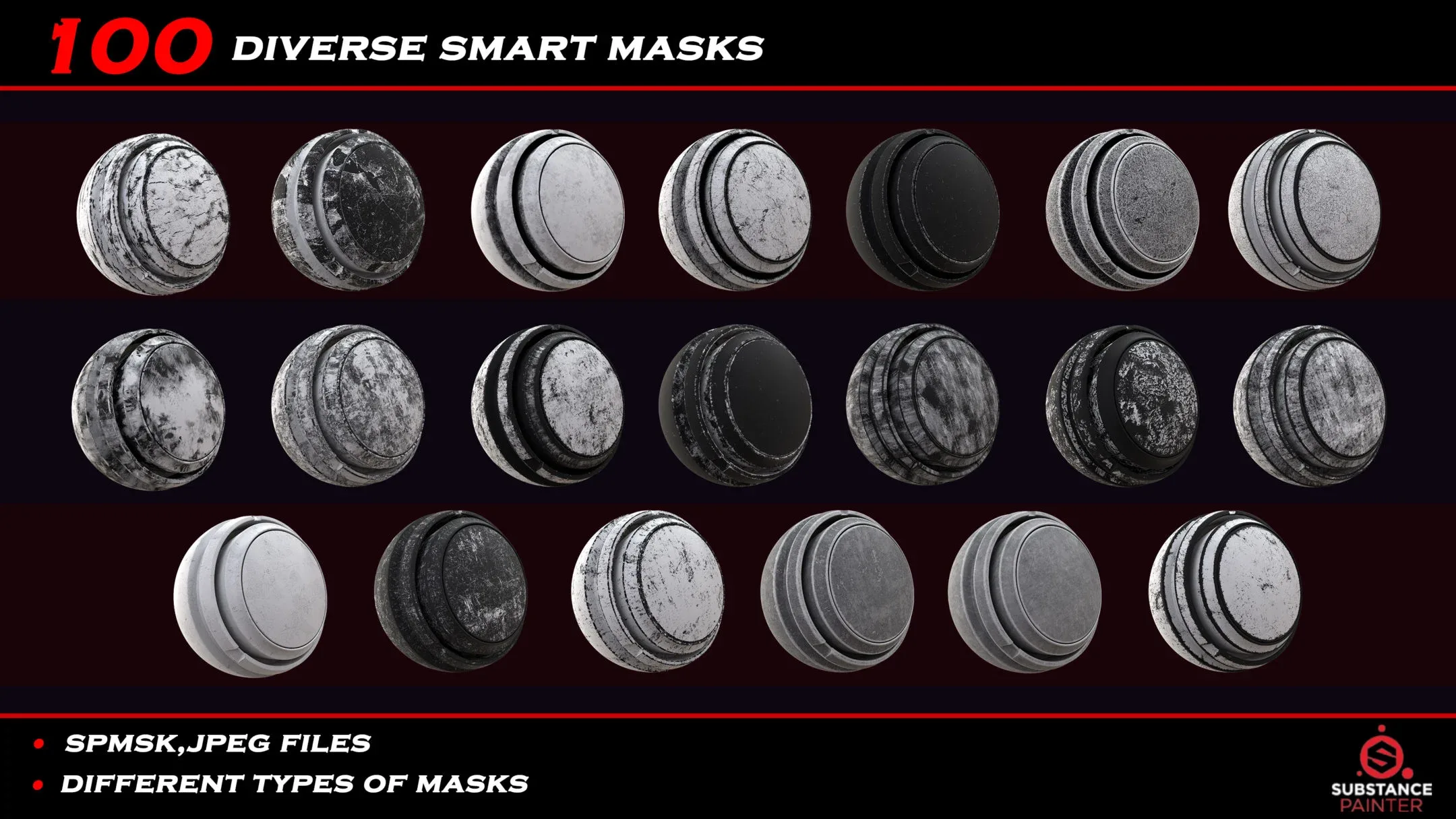 100 diverse smart masks for substance painter