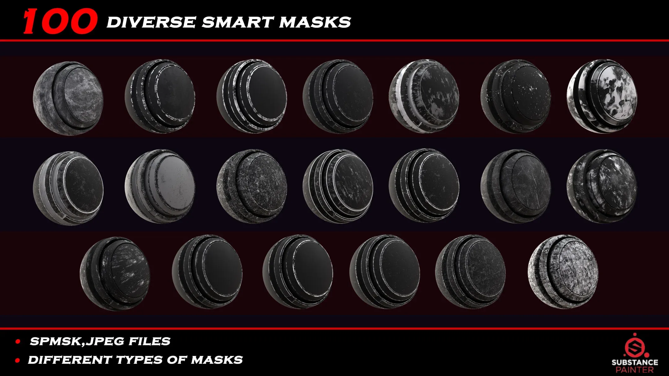 100 diverse smart masks for substance painter