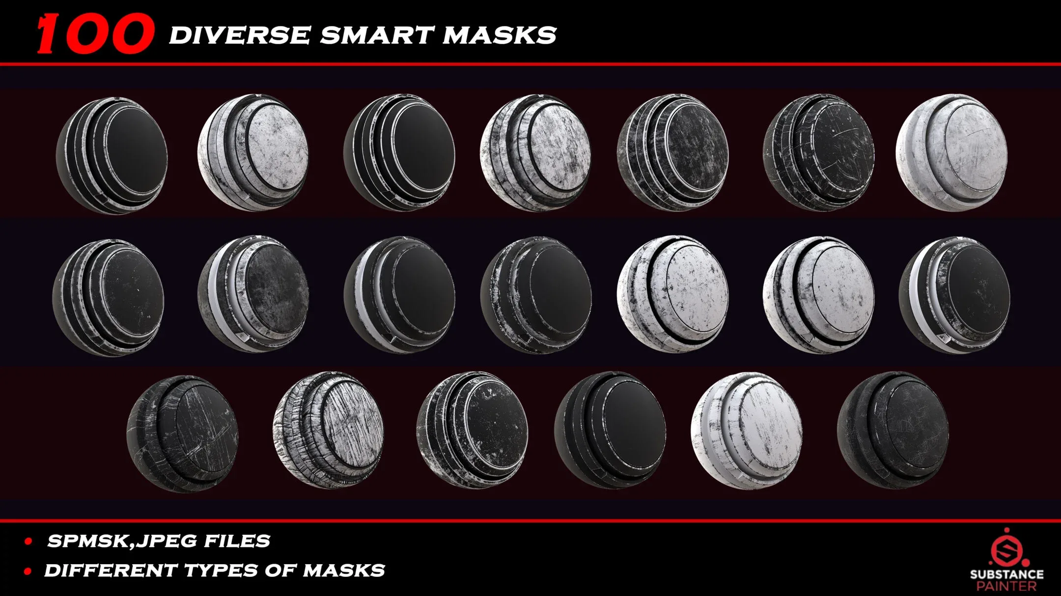 100 diverse smart masks for substance painter