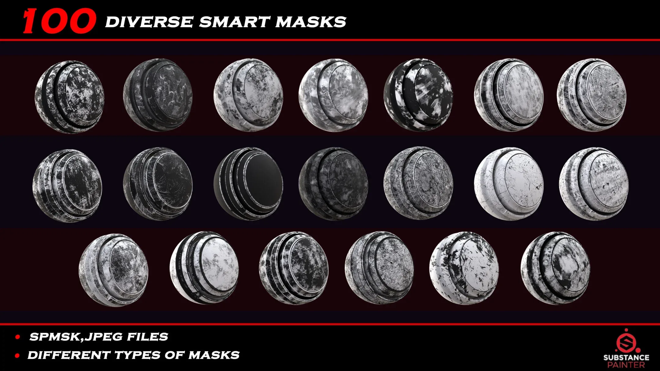 100 diverse smart masks for substance painter