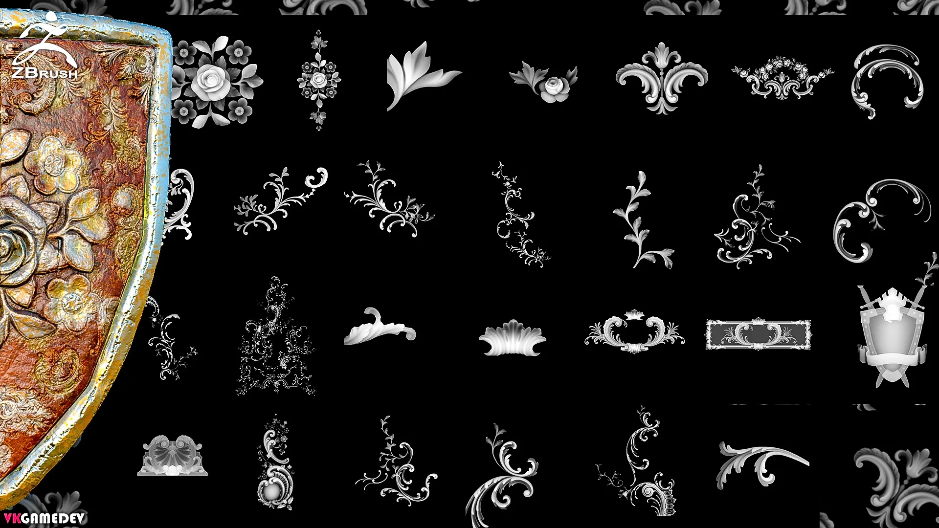 90+ Ornament Alphas (ZBRush, Substance)