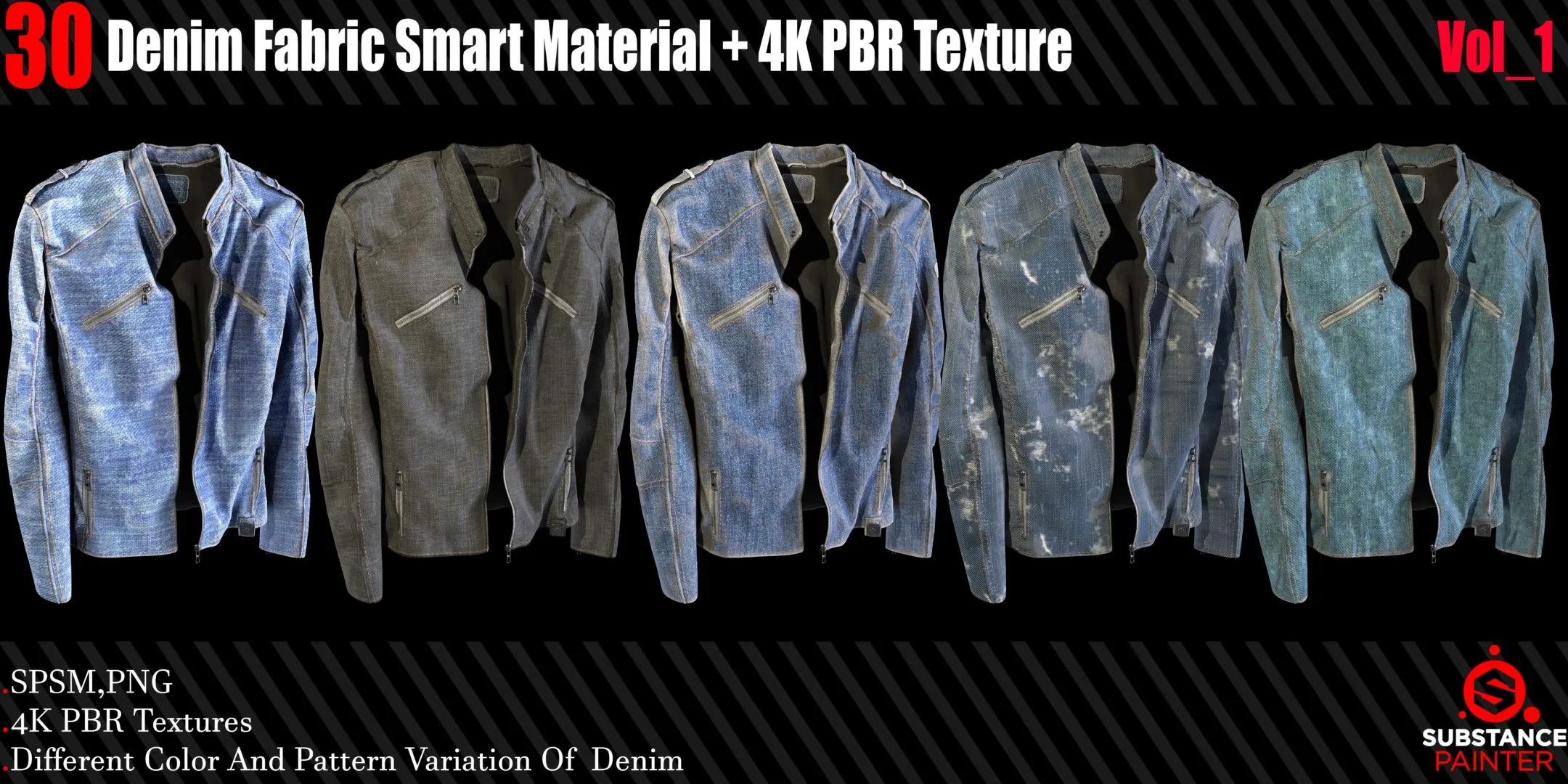 30 Denim Fabric Smart Material + 4K PBR Texture Vol_1