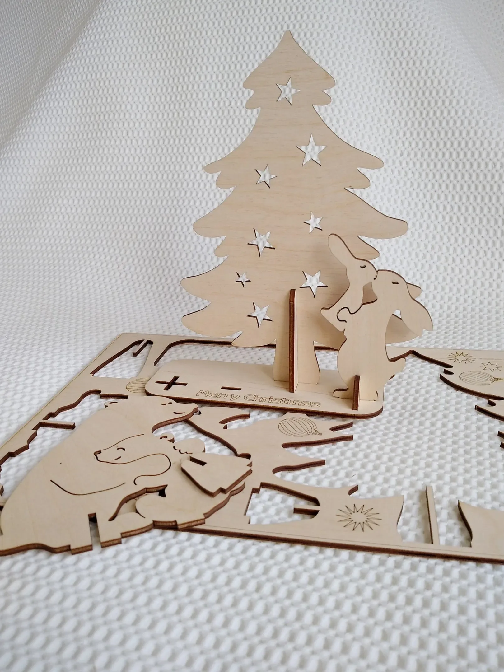 Christmas card, gift 3D Puzzles vector svg dxf files for laser cut. Laser template Christmas greetings, Laser model Christmas souvenir card.