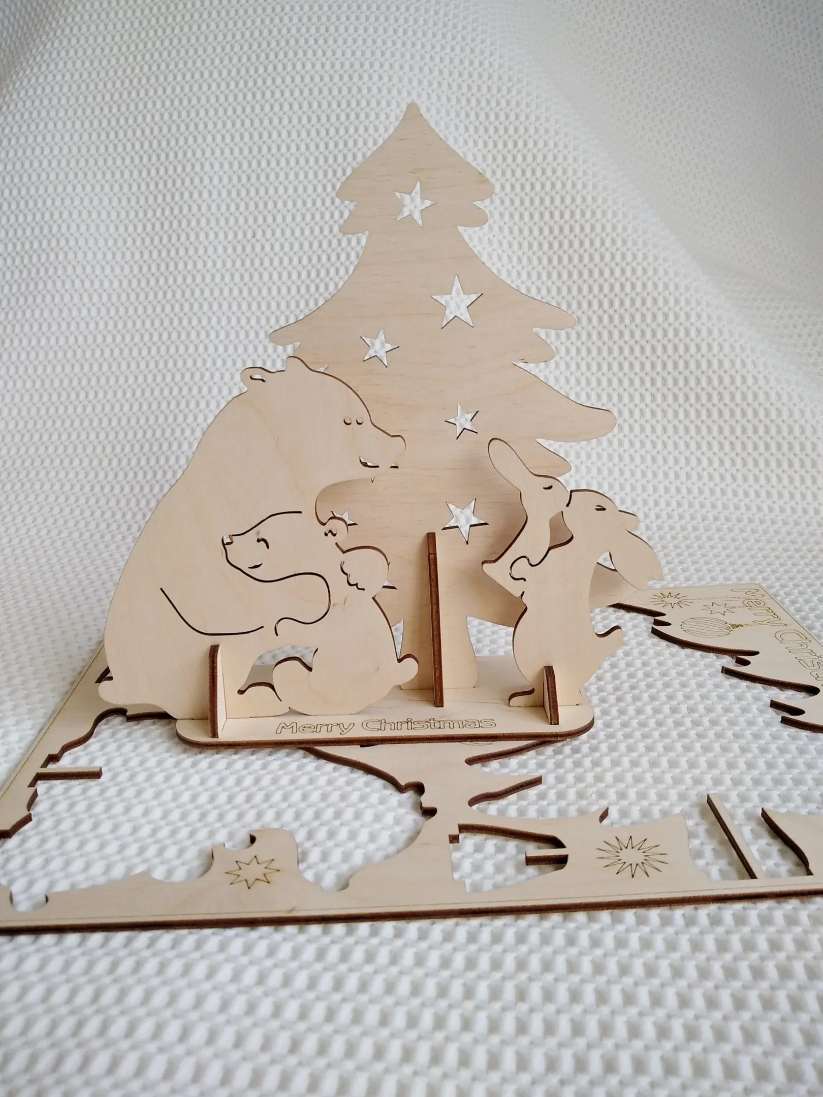 Christmas card, gift 3D Puzzles vector svg dxf files for laser cut. Laser template Christmas greetings, Laser model Christmas souvenir card.