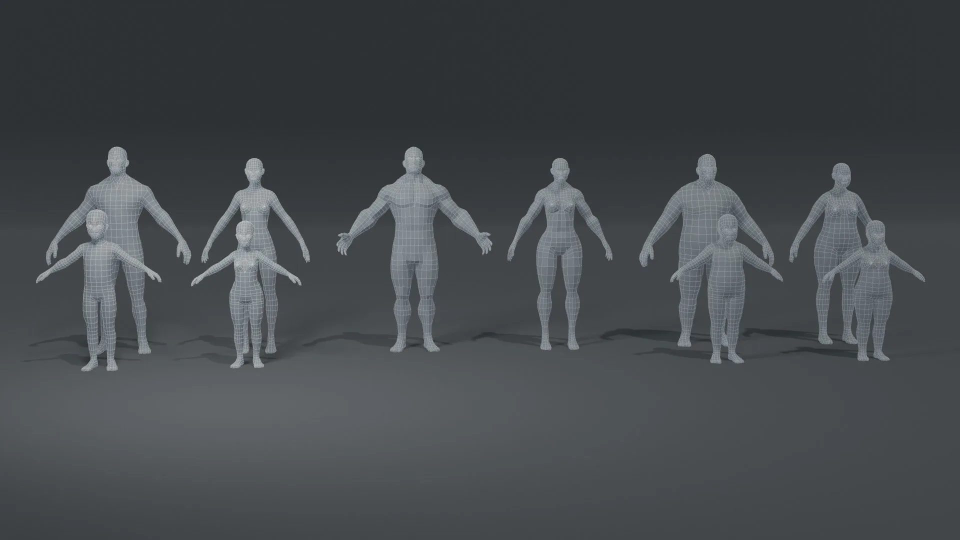 Human Body Base Mesh 10 3D Models Pack