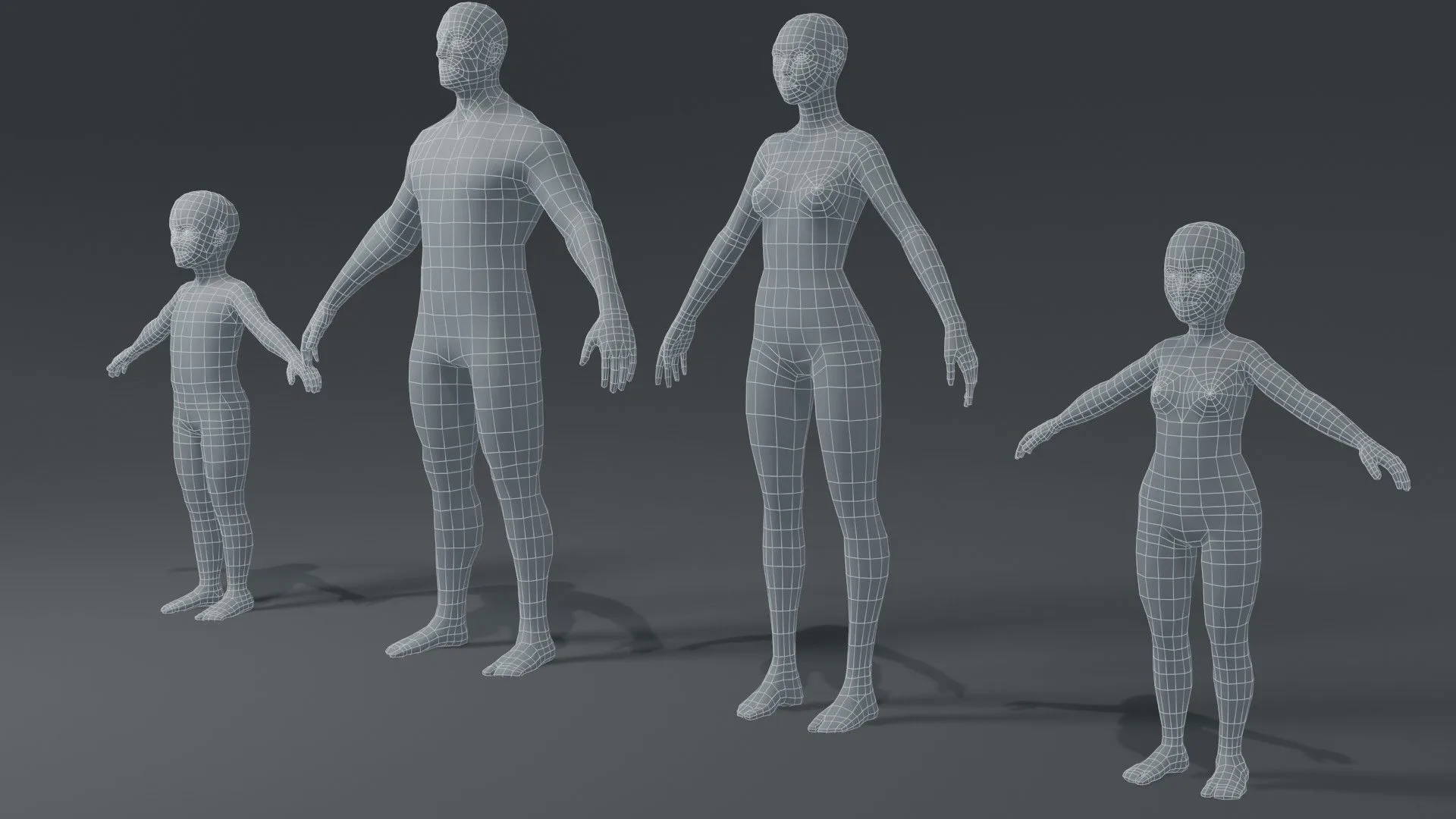 Human Body Base Mesh 3D Model Family Pack