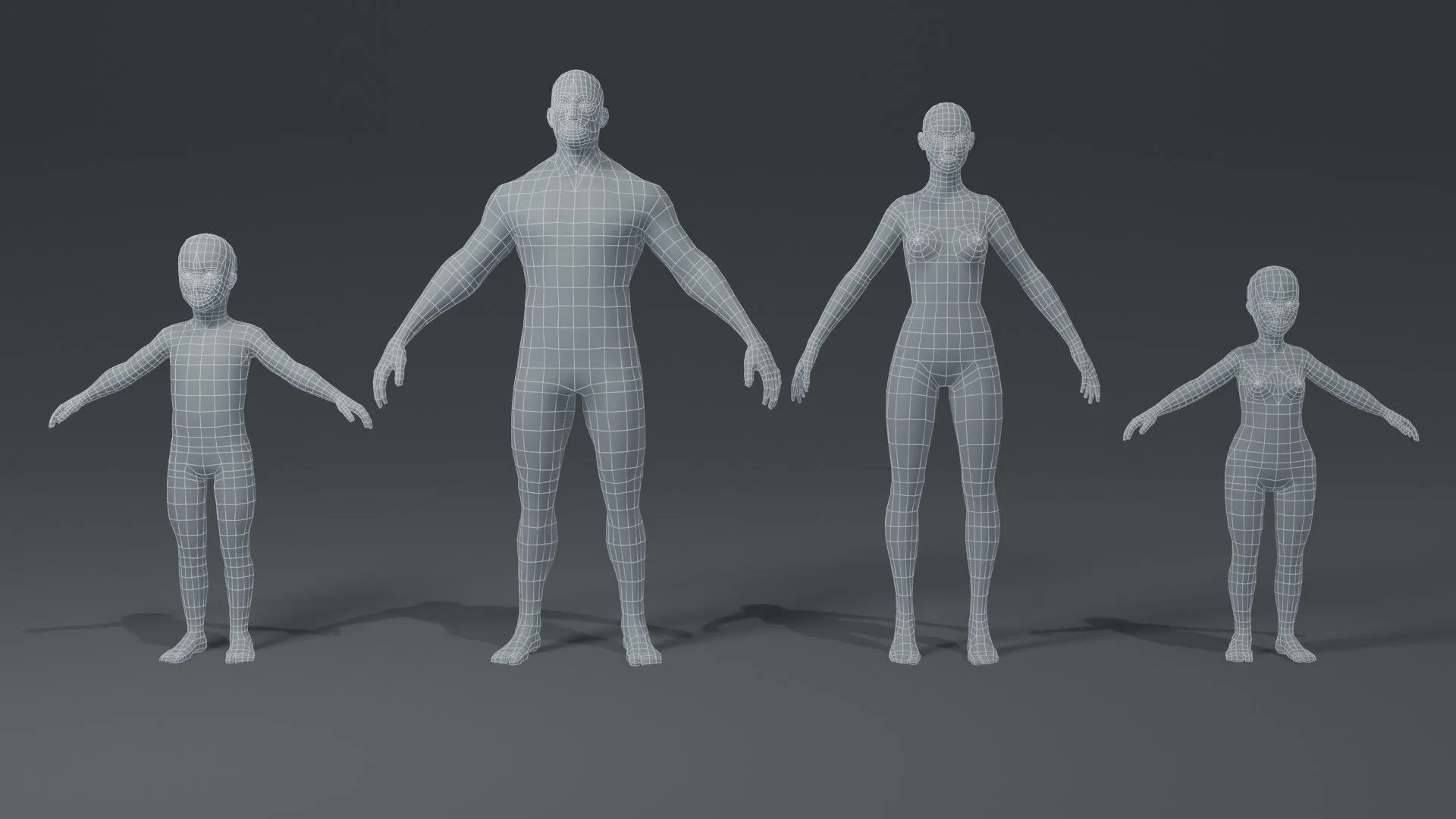 Human Body Base Mesh 3D Model Family Pack