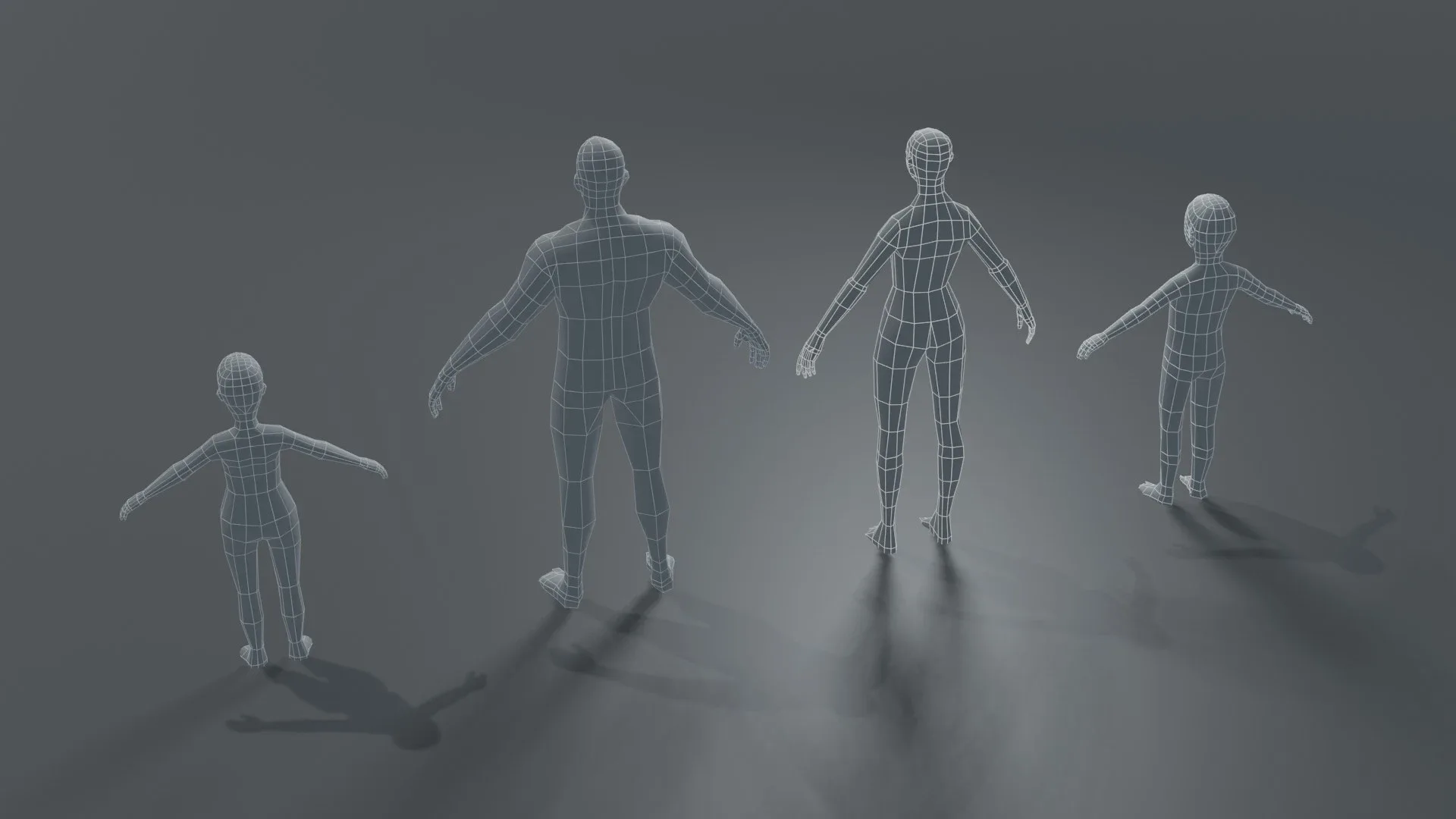 Human Body Base Mesh 3D Model Family Pack 1000 Polygons