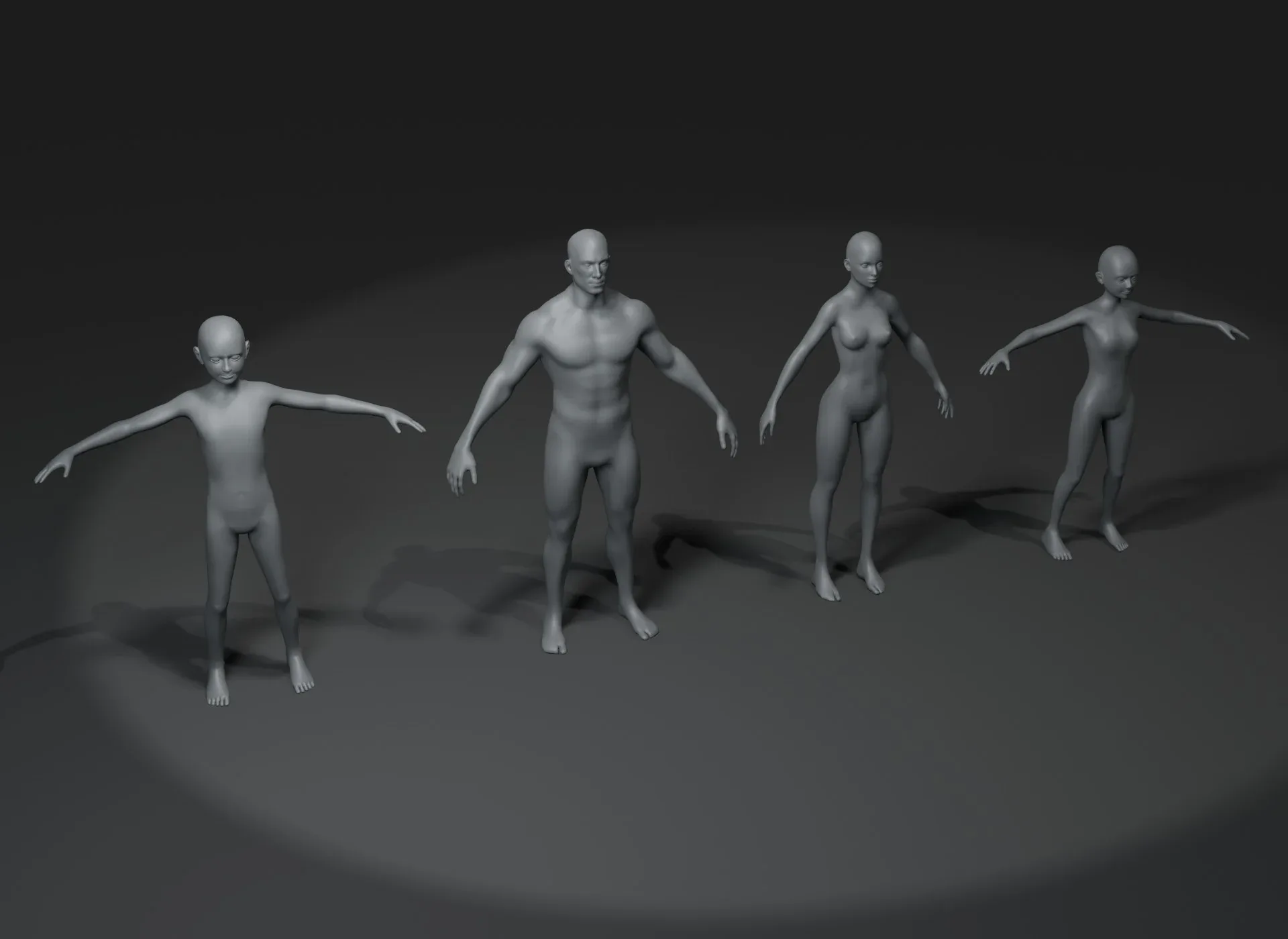 Human Body Base Mesh 3D Model Family Pack 20k Polygons