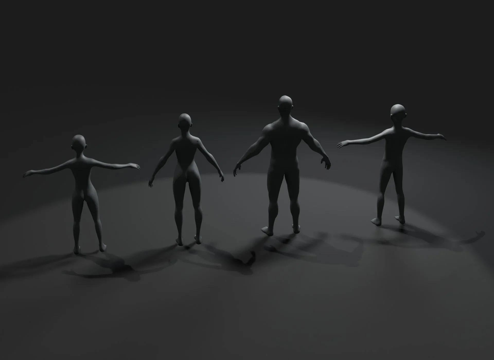 Human Body Base Mesh 3D Model Family Pack 20k Polygons