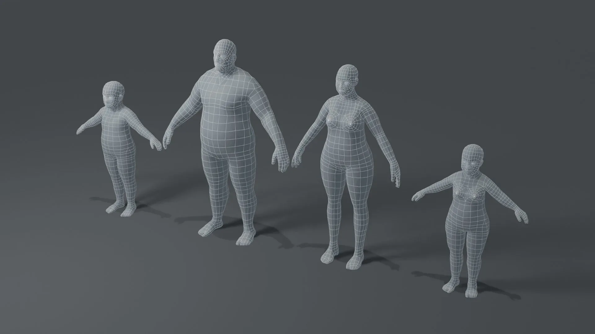 Fat Human Body Base Mesh 3D Model Family Pack