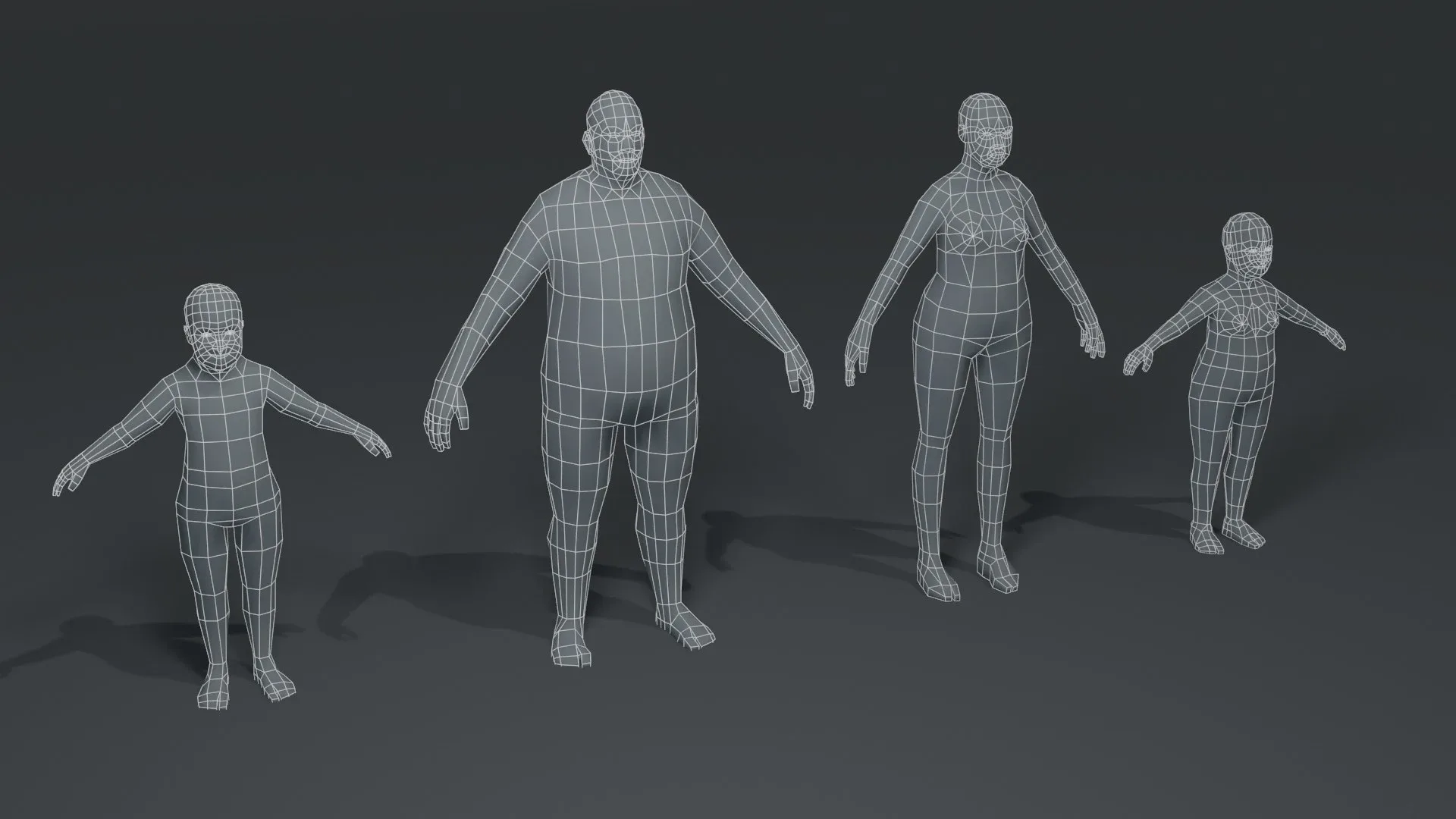 Fat Body Base Mesh 3D Model Family Pack 1000 Polygons