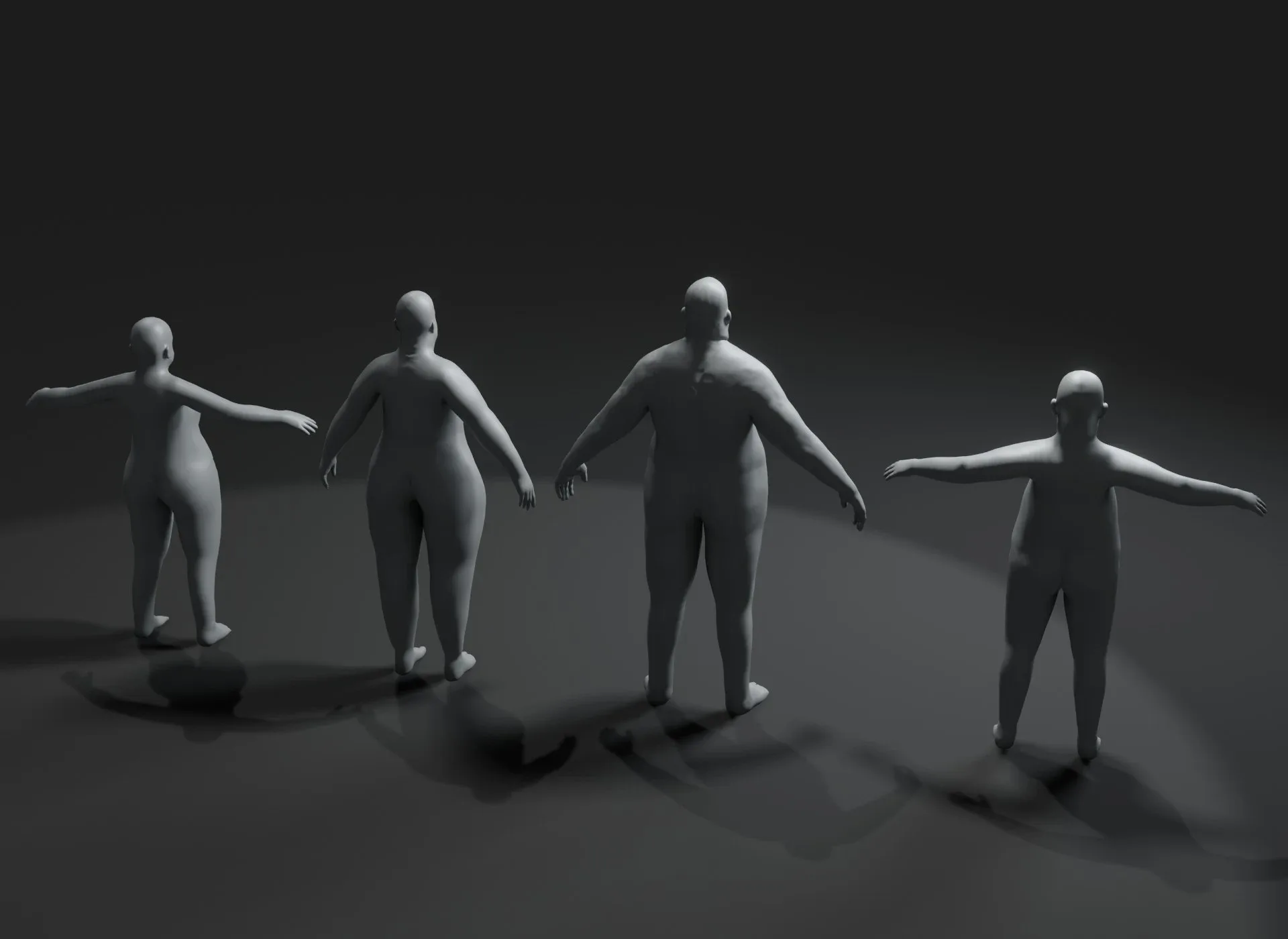 Fat Human Body Base Mesh 3D Model Family Pack 10k Polygons