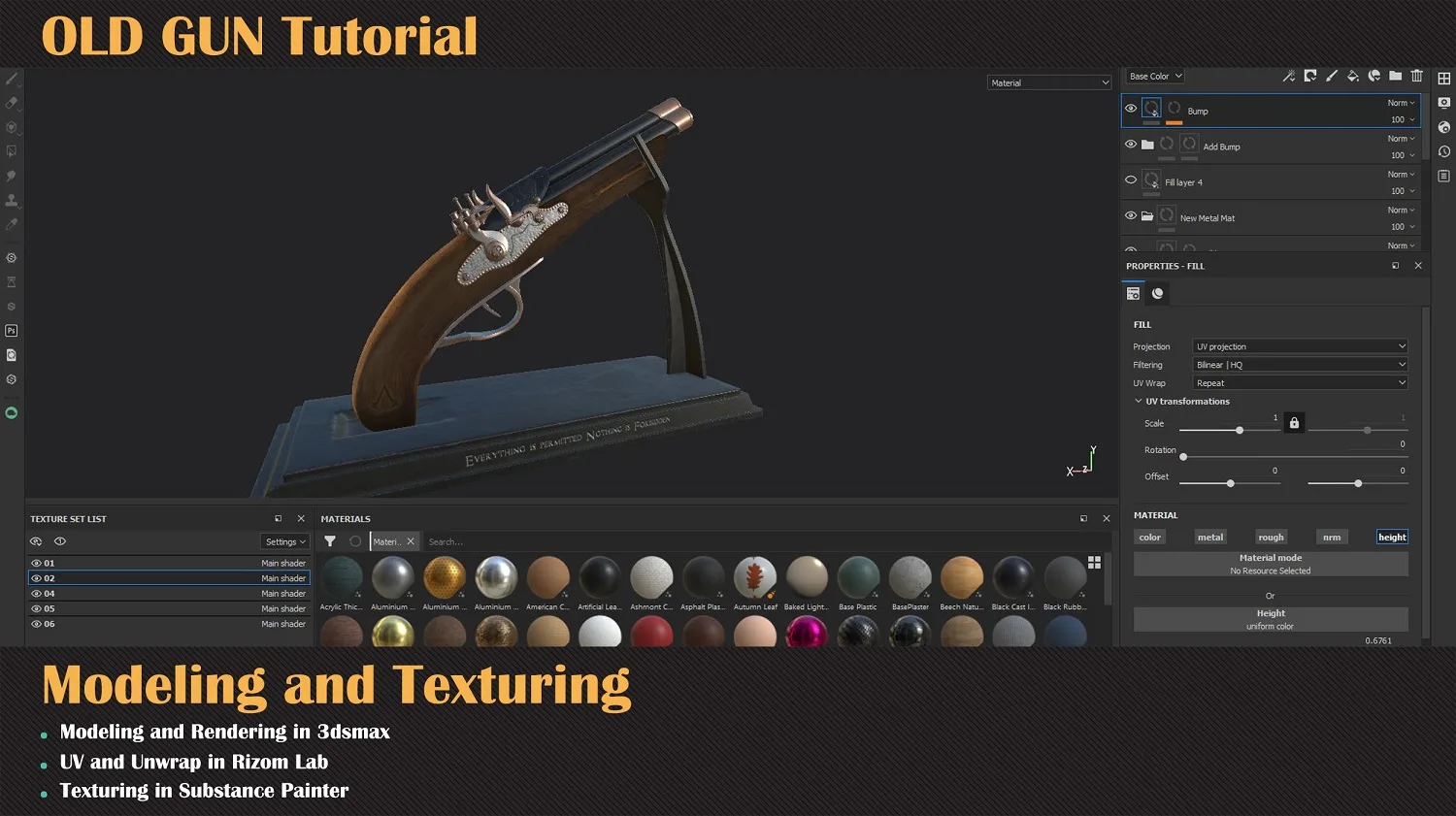 OLD GUN Tutorial ( Modeling, Texturing, Lighting )