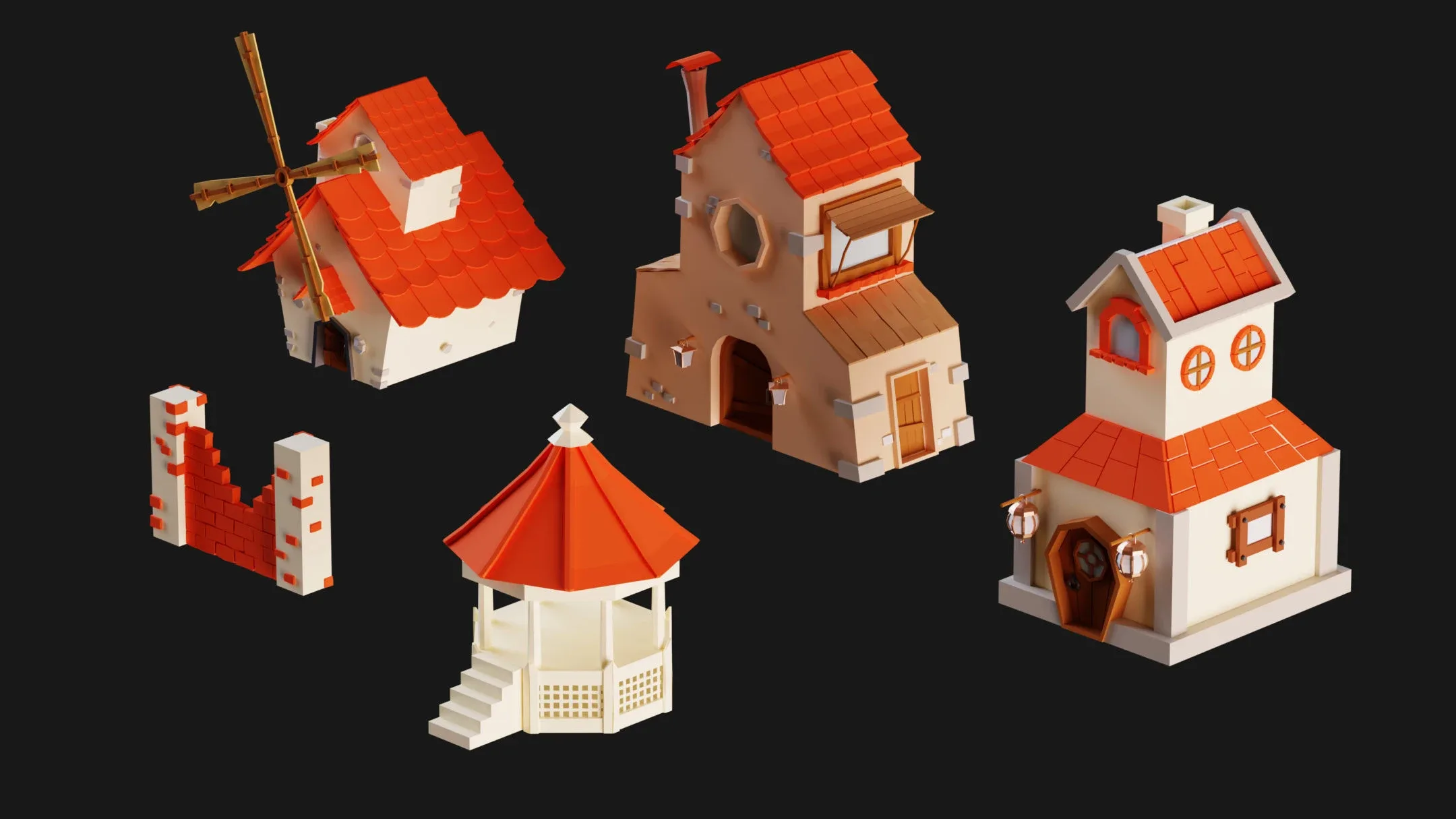 120 Lowpoly Village Kitbash + 102 Min Tutorial _ VOL 01