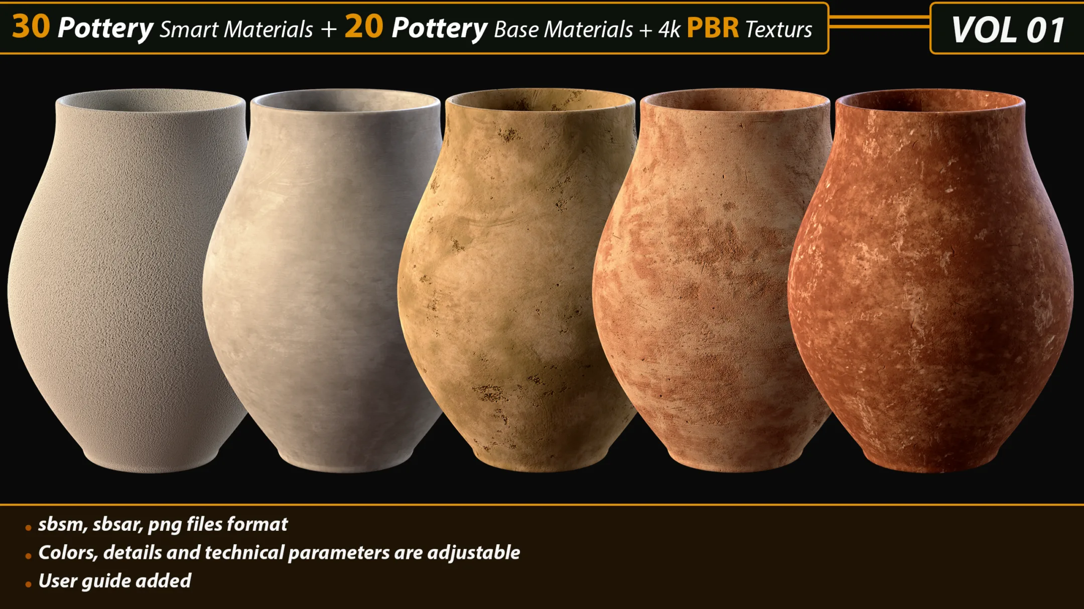 30 Pottery Smart material + 20 Pottery Base Material + 4k PBR Textures