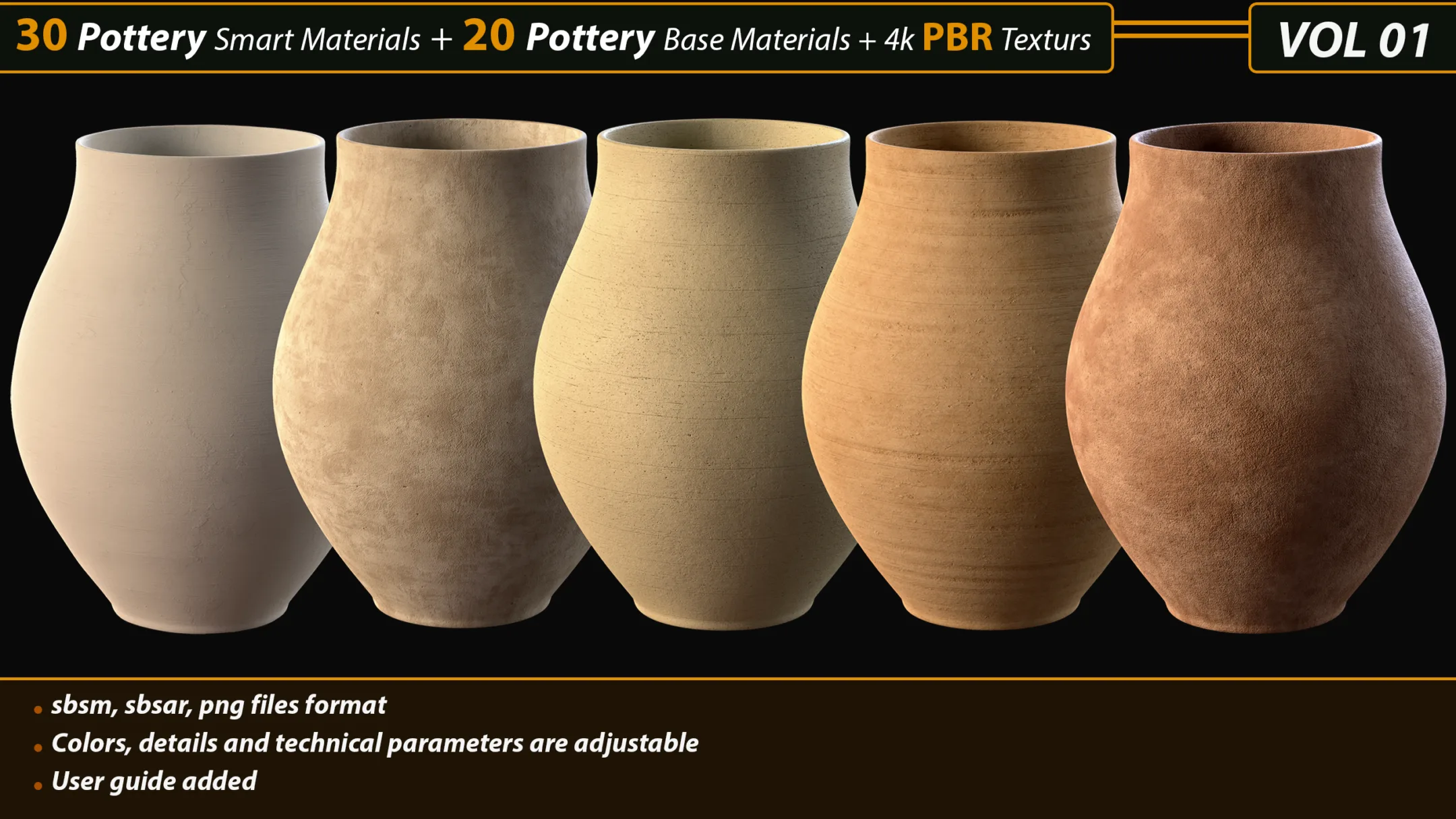30 Pottery Smart material + 20 Pottery Base Material + 4k PBR Textures