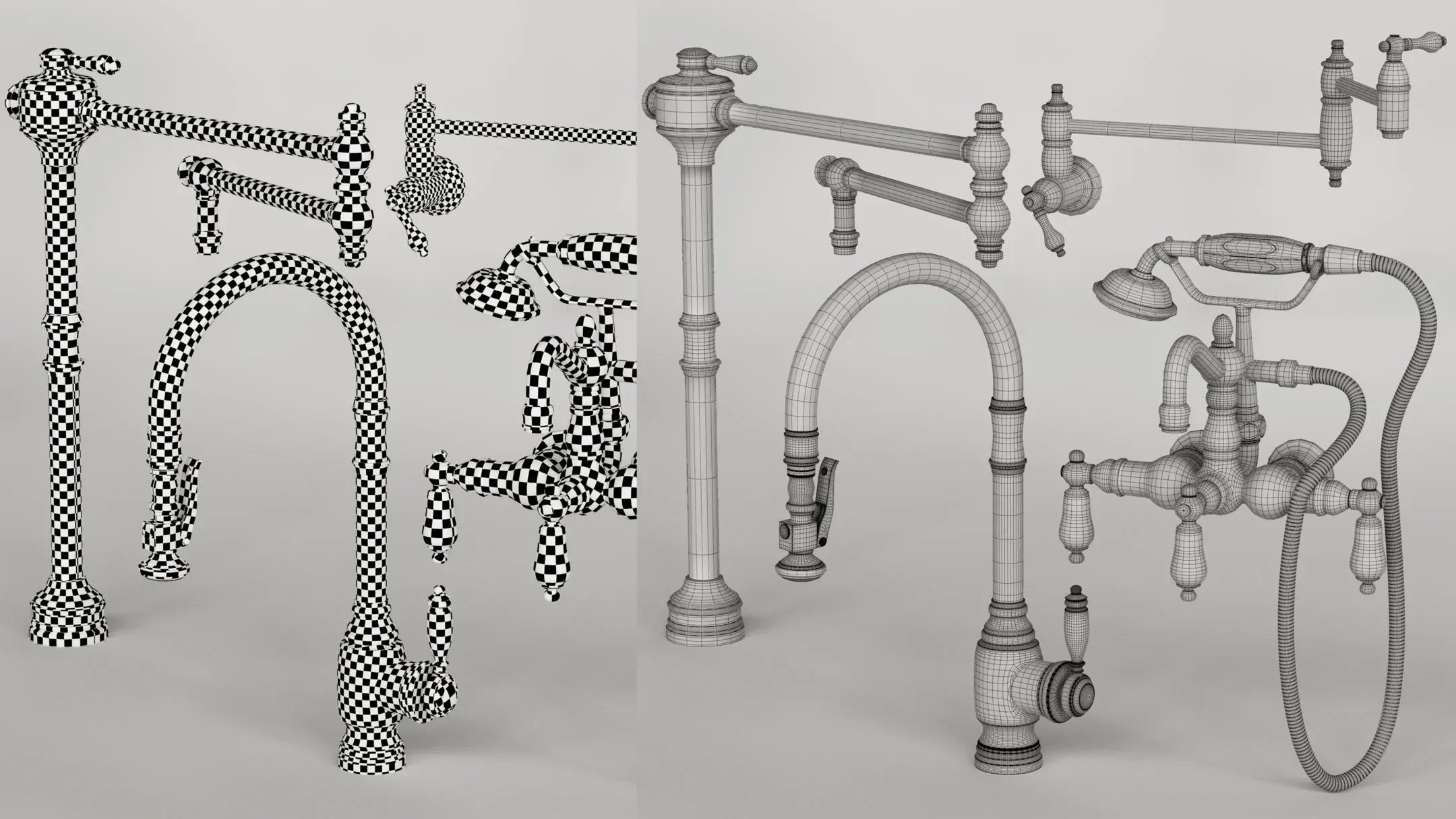 4 Waterstone and Kingston faucets +205 KitBash Pieces_Vol 02