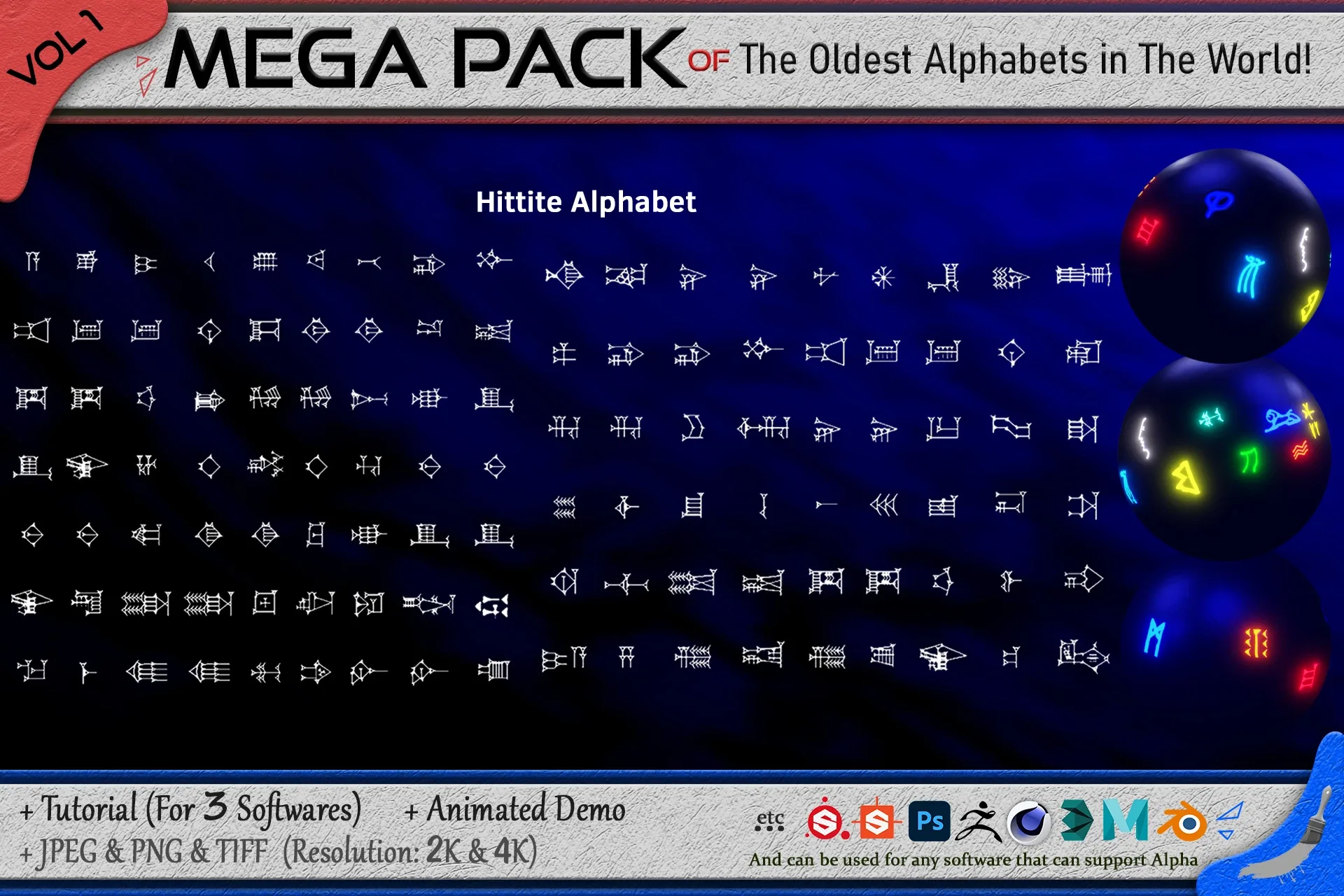 440 Alpha Brushes of The Oldest Alphabets in the World (Mega Pack) + 3 video Tutorial - VOL 1