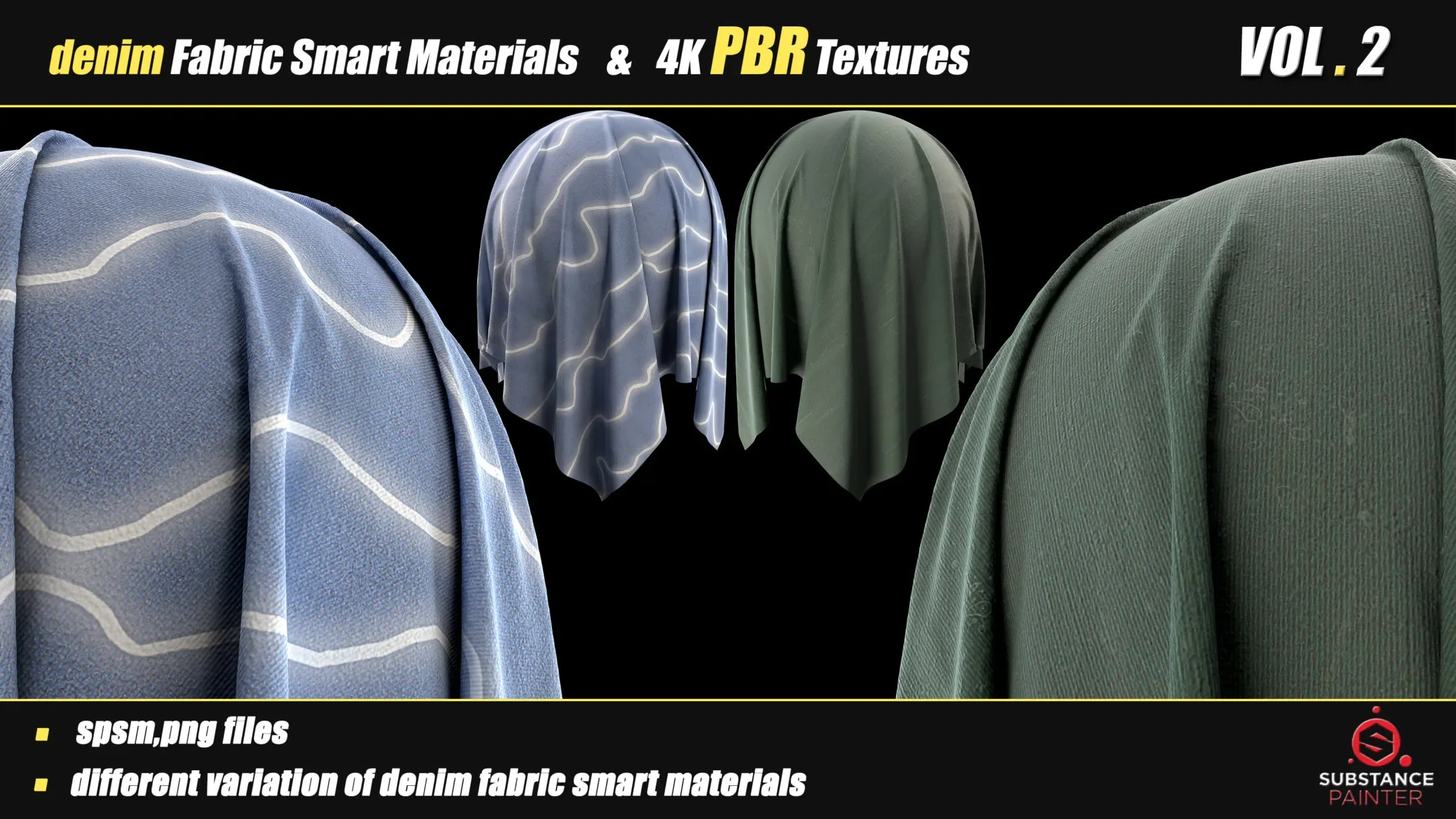 30 Denim Fabric Smart Material Bundle + 4K PBR Texture_VOL_02