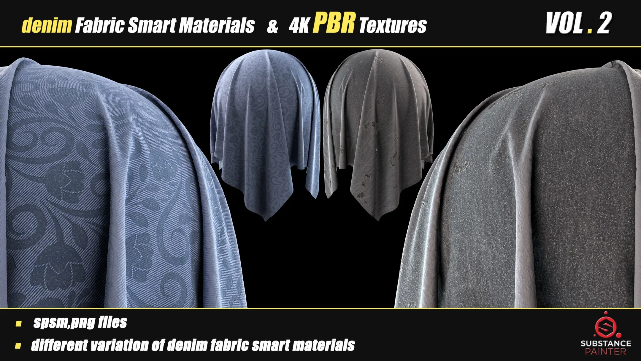 30 Denim Fabric Smart Material Bundle + 4K PBR Texture_VOL_02