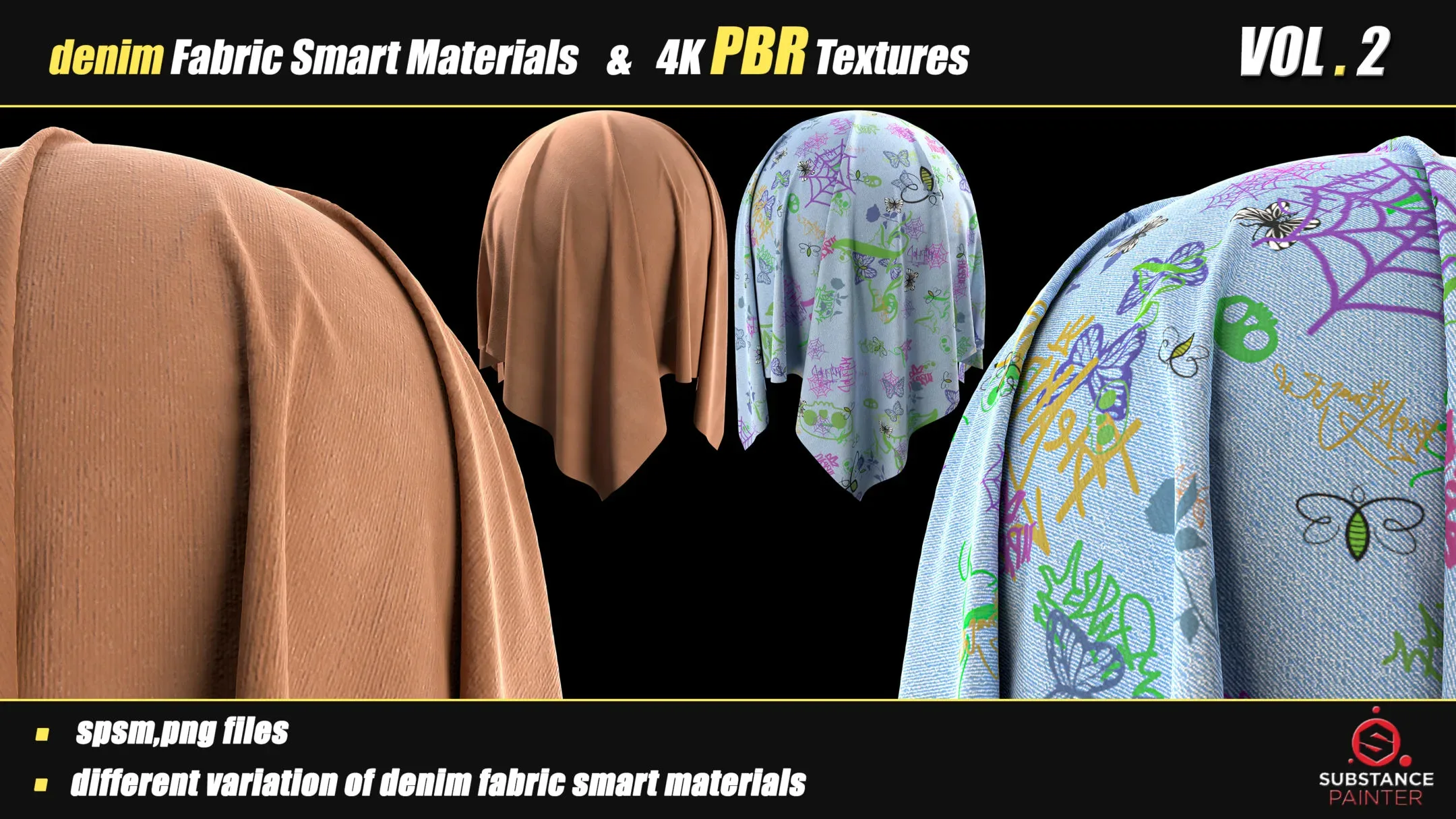 30 Denim Fabric Smart Material Bundle + 4K PBR Texture_VOL_02