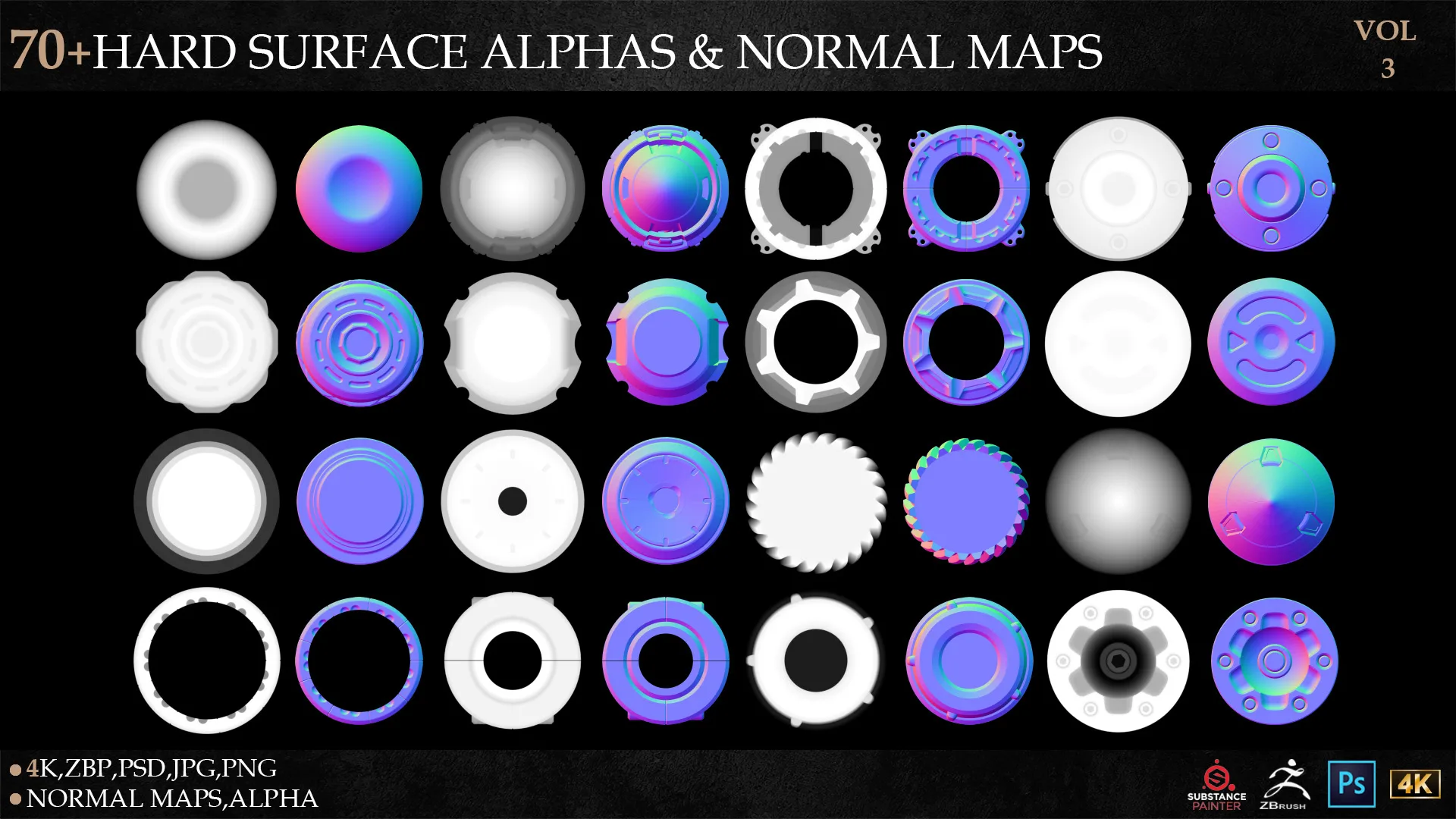 70+HARD SURFACE ALPHAS & NORMAL MAPS-VOL 3